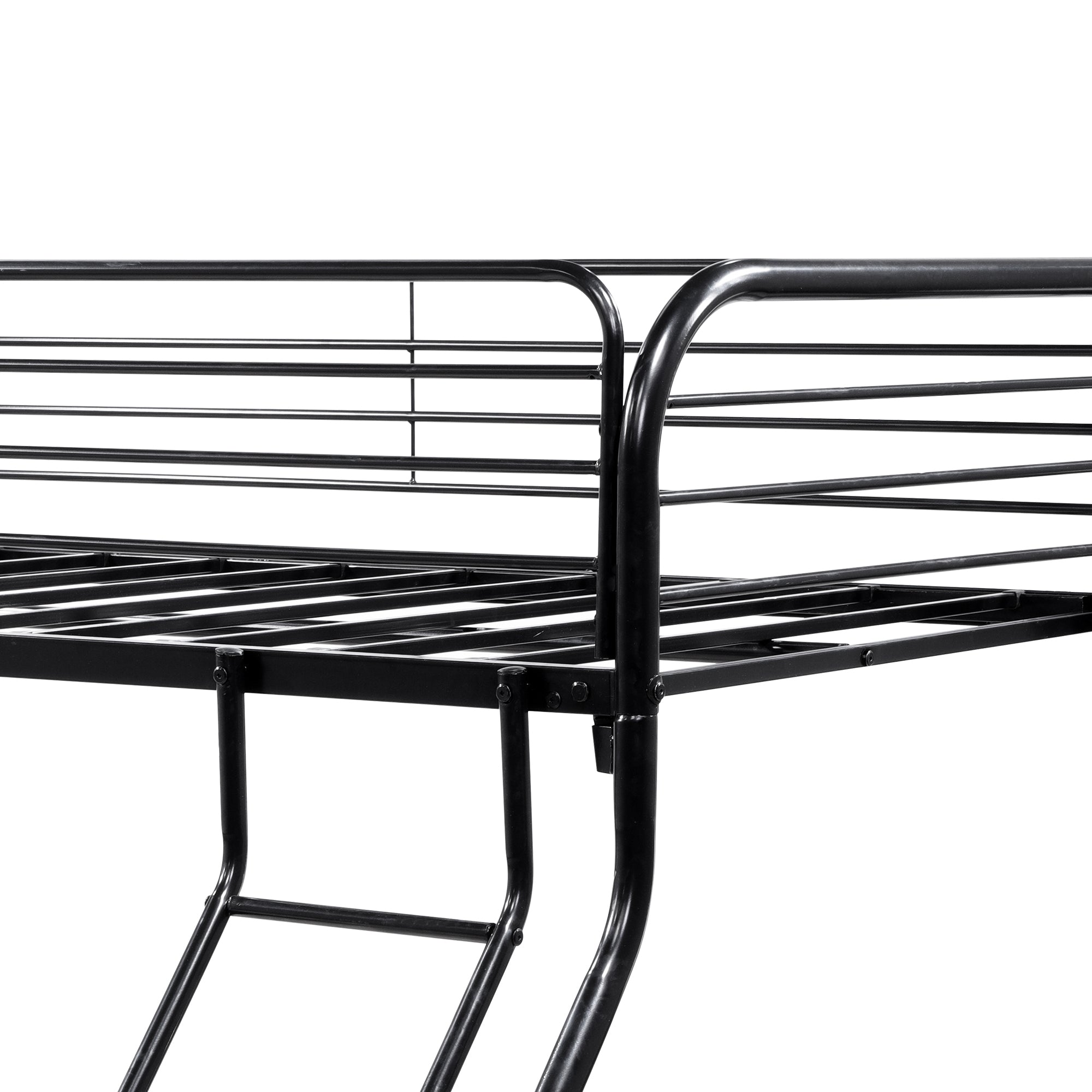 HAOYYE Heavy Duty Twin-Over-Full Metal Bunk Bed, Easy Assembly with Enhanced Upper-Level Guardrail, Black Sturdy Space-Saving Modern Design Adults Dorm Room Bedroom Furniture