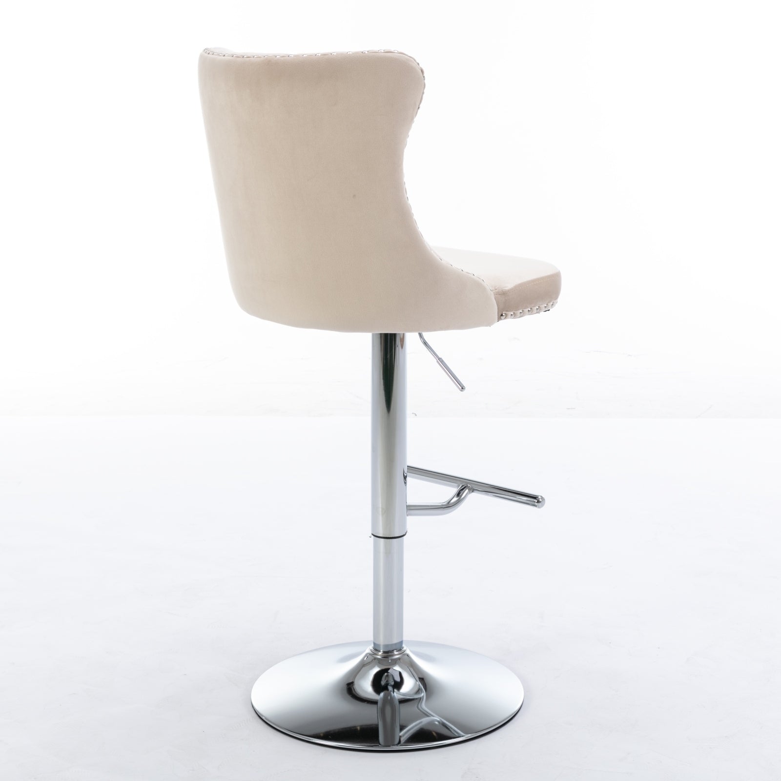 HAOYYE Swivel Velvet Barstools, Adjustable Seat Height 25-33 Inch, Modern Upholstered Chrome Base Bar Stools with Tufted Backs, Comfortable Set of 2 for Home, Pub, Kitchen Island, Beige, Sturdy Design