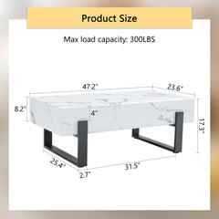 HAOYYE Black And White Minimalist MDF Coffee Table With Marble Pattern Sticker And Black Metal Leg Spray Coating, Modern And Simple Design For Living Room, Bedroom And Office, Sturdy Space-Saving Heavy Duty Furniture For Contemporary Home Decor