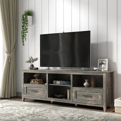 HAOYYE Black Pine TV Stand, Modern Heavy-Duty Storage Console For Living Room Or Bedroom, With 2 Drawers & 4 Spacious Storage Compartments, Sturdy Space-Saving Design, Easy Assembly