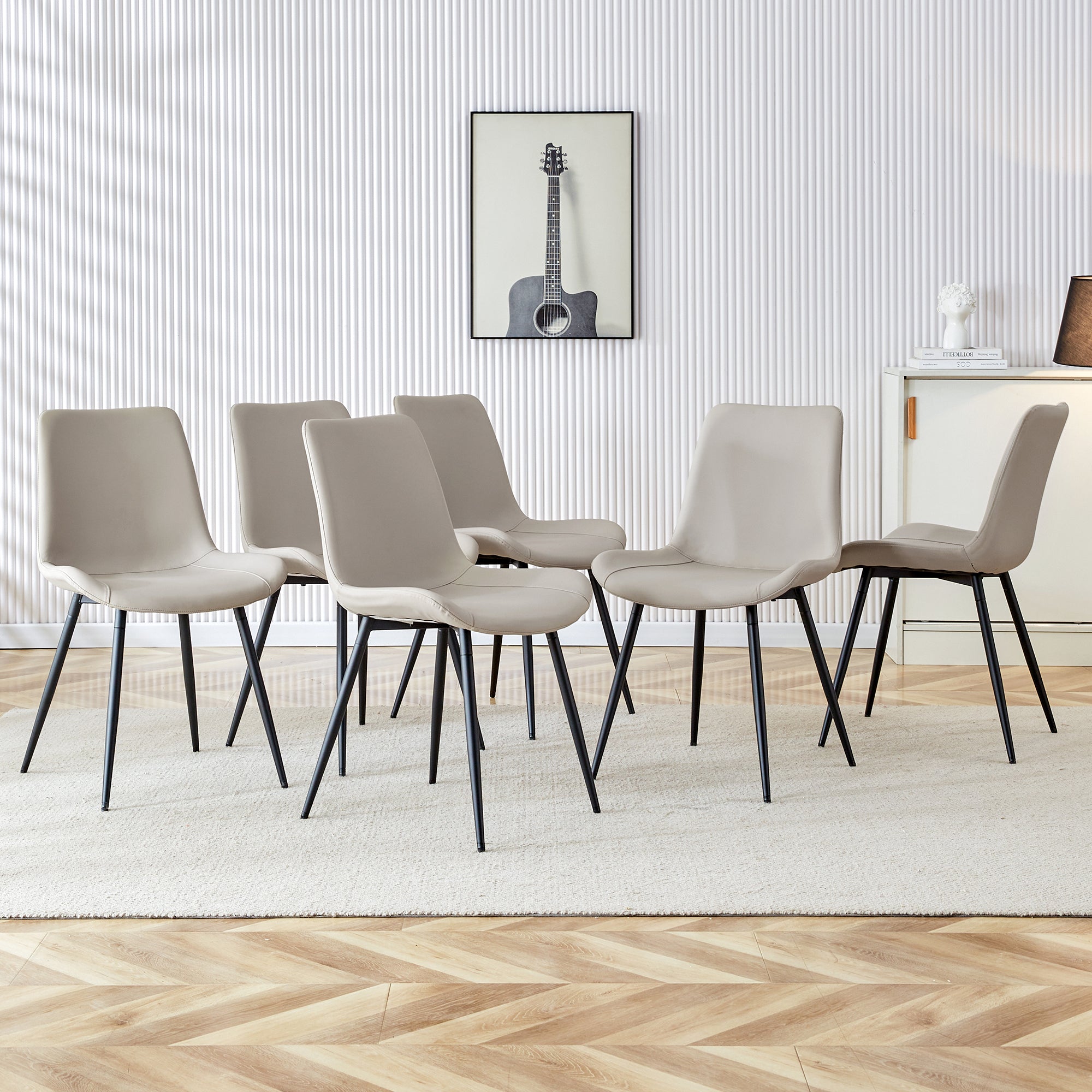 HAOYYE Light Gray Faux Leather Dining Chair, Cushioned Backrest, Black Metal Legs, Widened Seat Design, Comfortable and Stylish, Perfect for Restaurants, Kitchens, Bedrooms, and Offices (Set of 4)
