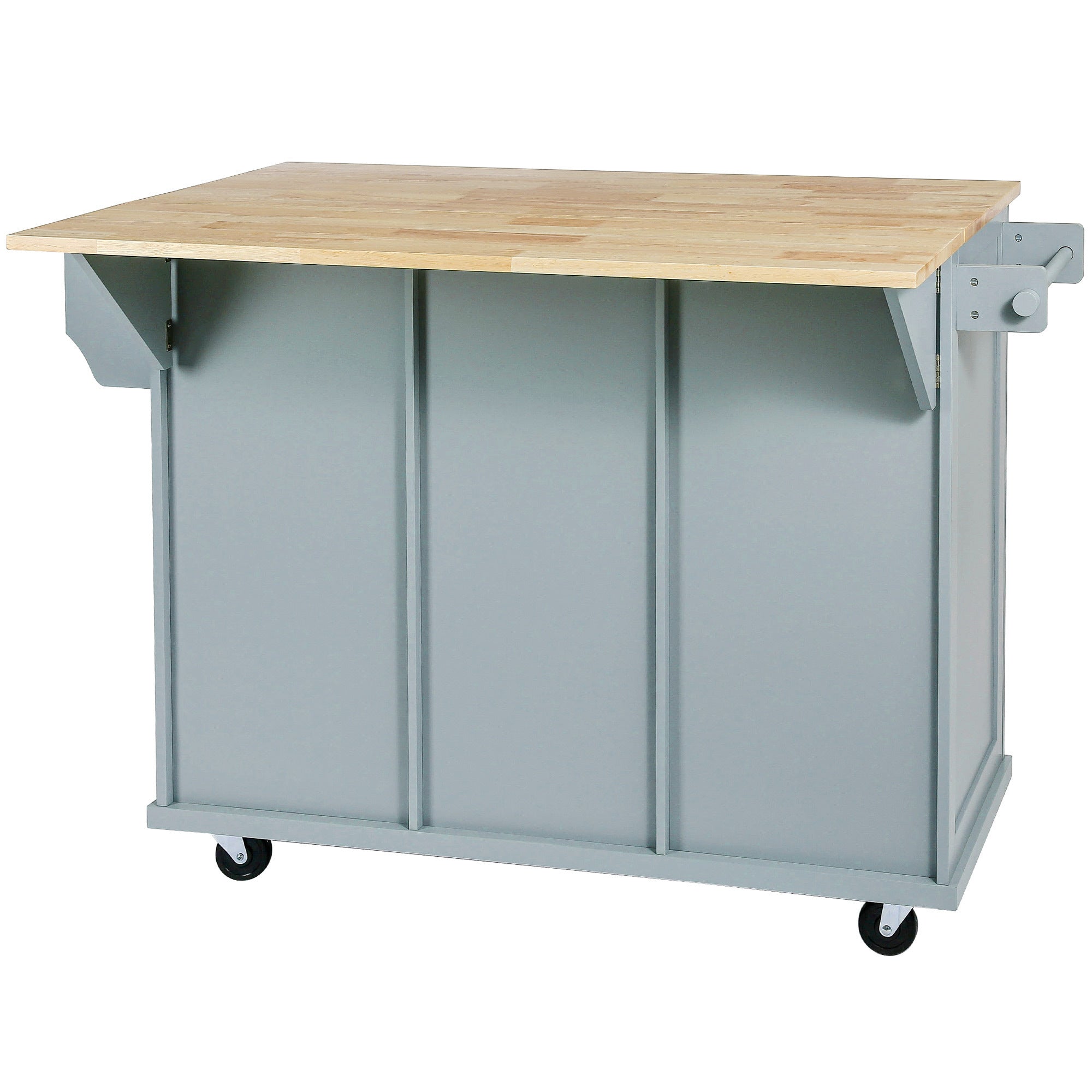HAOYYE Kitchen Cart with Rubberwood Drop-Leaf Countertop, Cabinet Door Internal Storage Racks, Kitchen Island on 5 Wheels with Storage Cabinet and 3 Drawers for Dining Room, Grey Blue, Sturdy Space-Saving Design, Durable Home Furniture