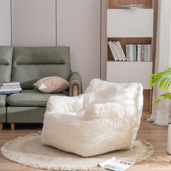 Haoyye Ivory Teddy Fabric Bean Bag Chair, Soft Tufted Foam Lounge Chair with Ergonomic Backrest, No Assembly Needed, Modern Floor Seating for Living Room, Bedroom or Lounge Area, Stylish Space-Saving Comfortable Accent Furniture
