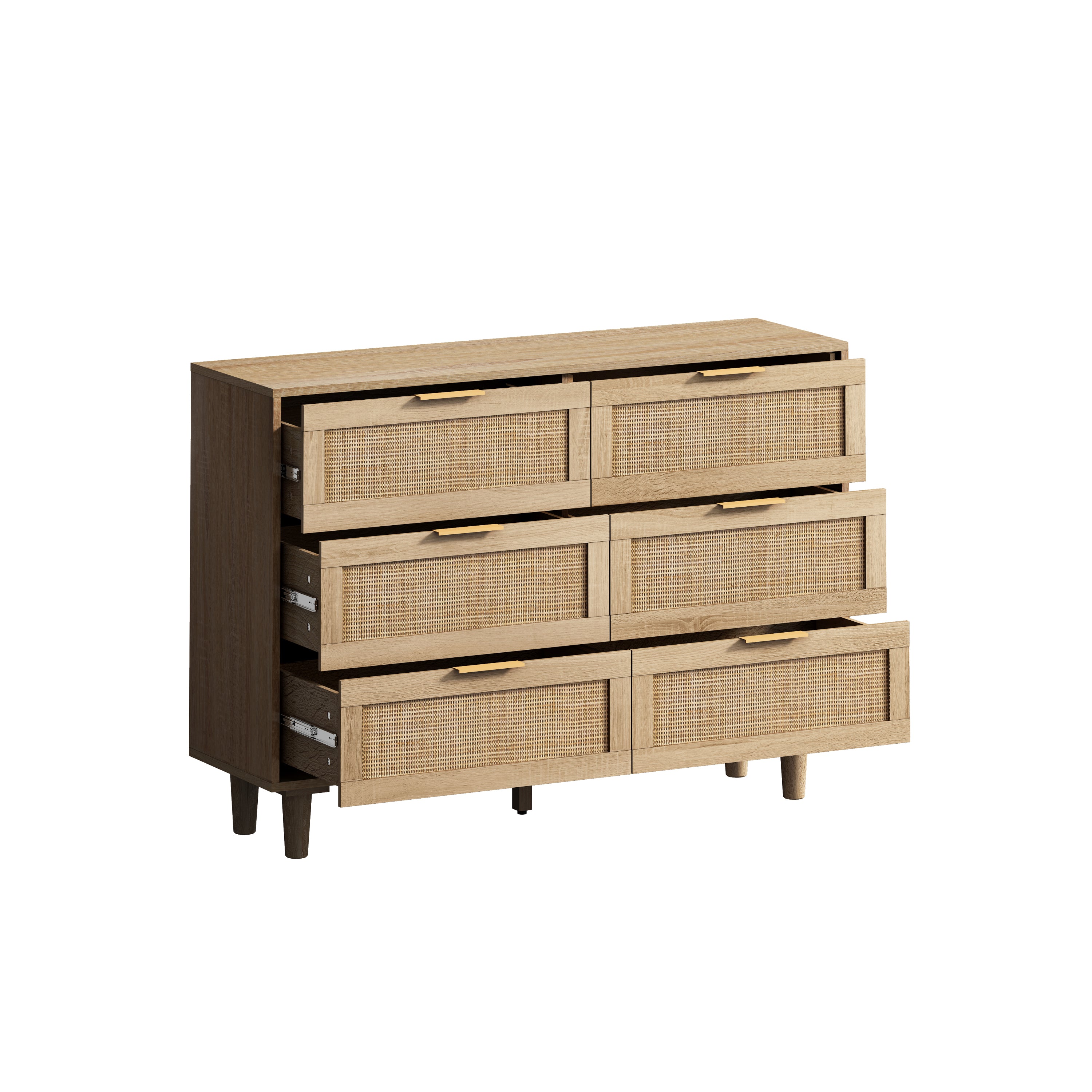 HAOYYE Natural 6-Drawer Rattan Storage Cabinet for Bedroom, Living Room, Sturdy Space-Saving Design, Heavy Duty Construction, Modern Style, Easy Assembly