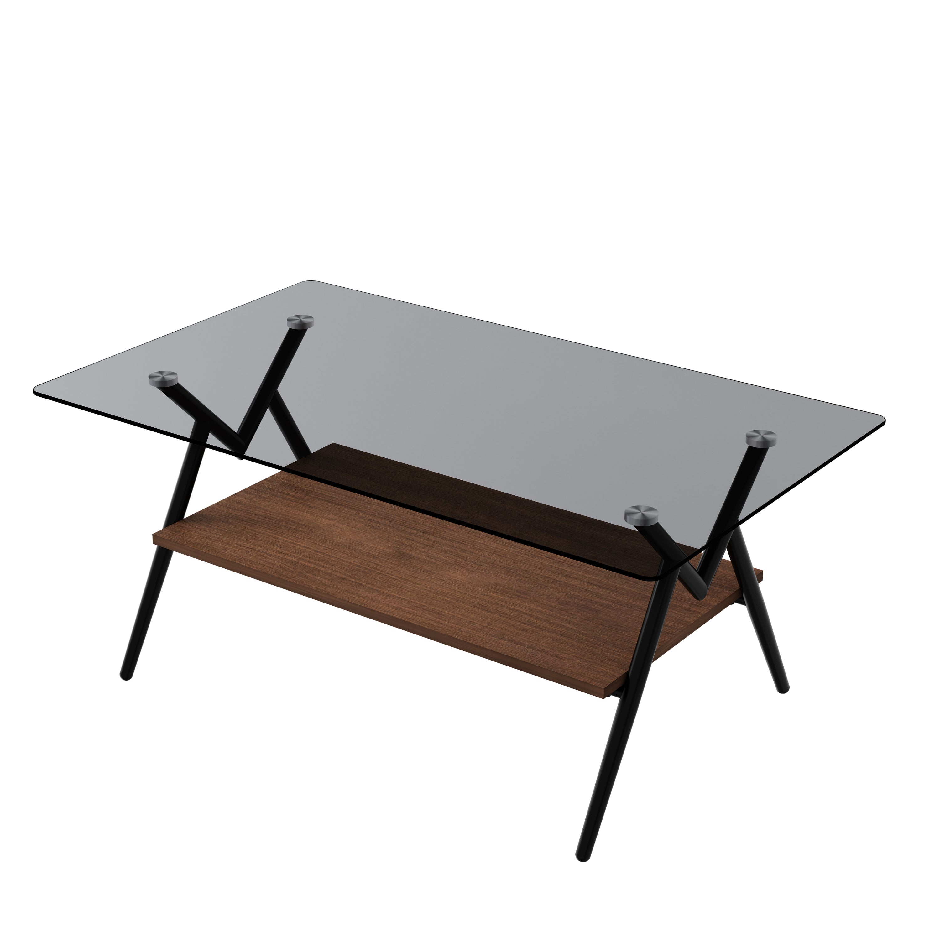 HAOYYE Rectangle Coffee Table with Tempered Glass top and Brown MDF Shelf, Modern Table for Living Room, Gray Glass Sturdy Space-Saving Heavy Duty Modern Design Adults Dorm Room Easy Assembly