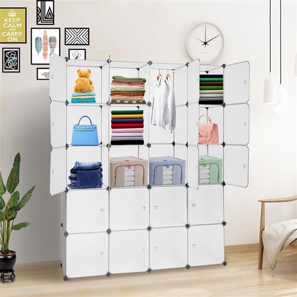 HAOYYE 20 Cube Modular Storage Cabinet, Stackable Closet Organizer Shelving Unit with Hanging Rod, White Plastic Cube Shelves for Clothes, Shoes, Accessories, Home & Office Organizer, Space-Saving Storage Solution, Durable, Easy Assembly