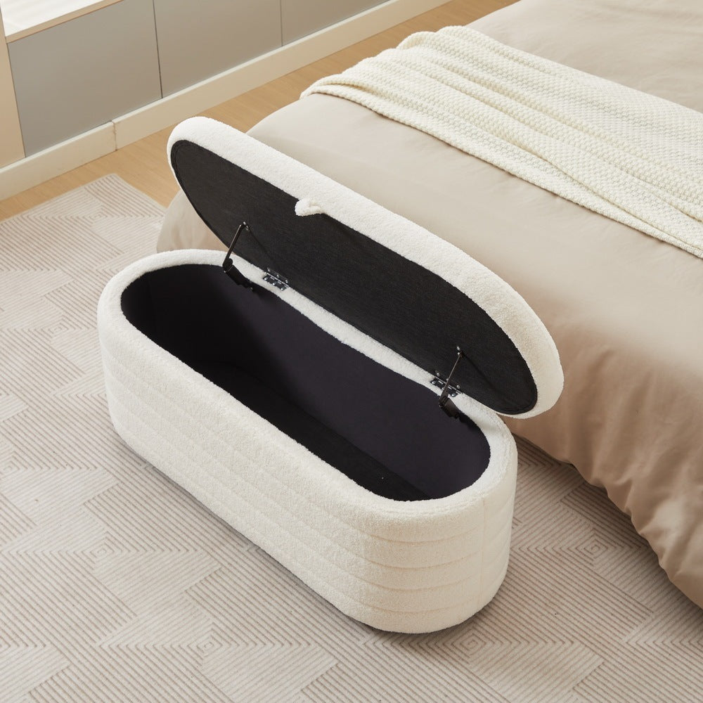 HAOYYE S03 Basics Upholstered Storage Ottoman and Entryway Bench WHITE Sturdy Space-Saving Heavy Duty Modern Design Adults Dorm Room Easy Assembly Bedroom Furniture