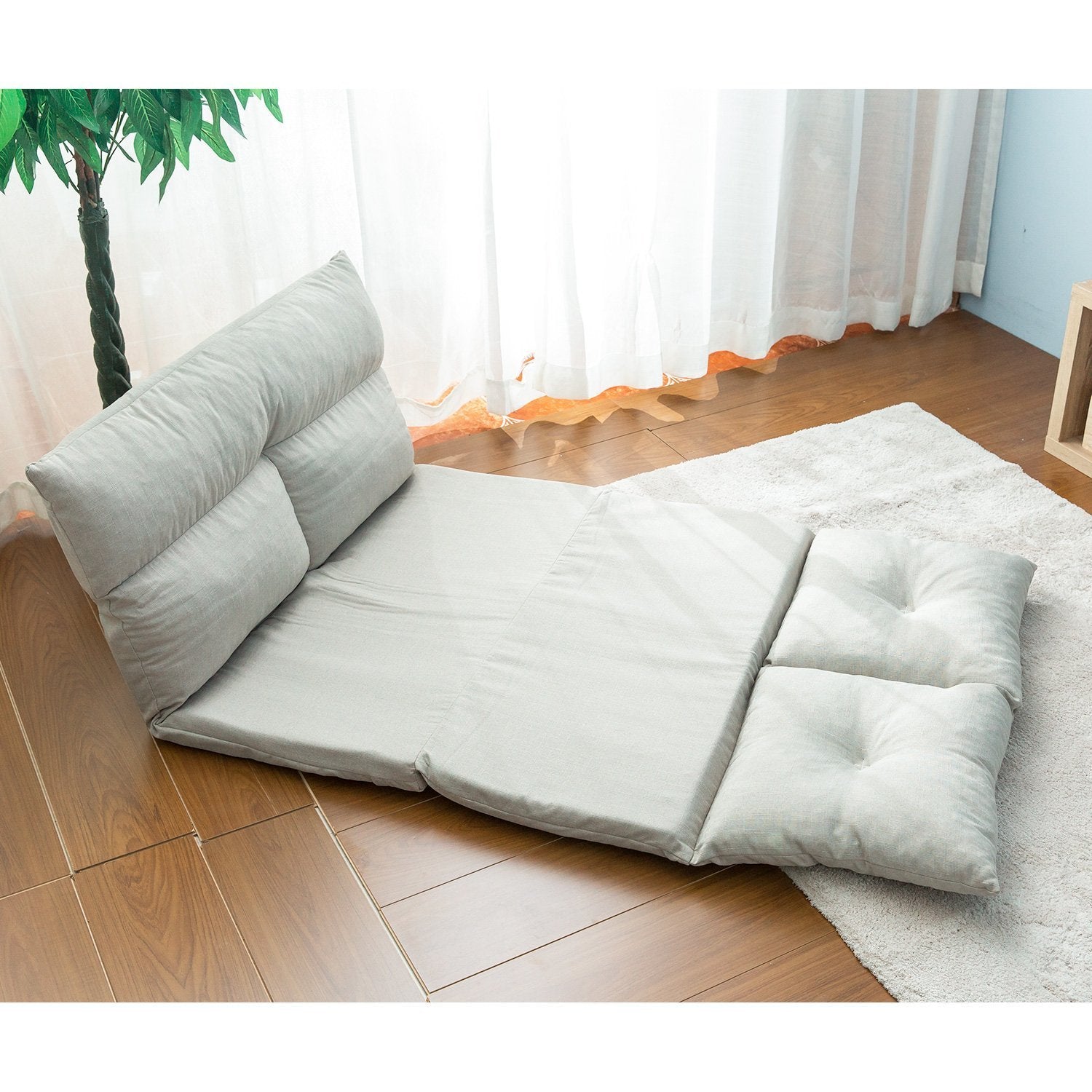 HAOYYE Fabric Folding Chaise Lounge Sofa Gray Comfortable Sturdy Durable Modern Design Space Saving Easy Assembly Stylish Versatile Home Furniture for Relaxing in Living Room, Bedroom, or Office