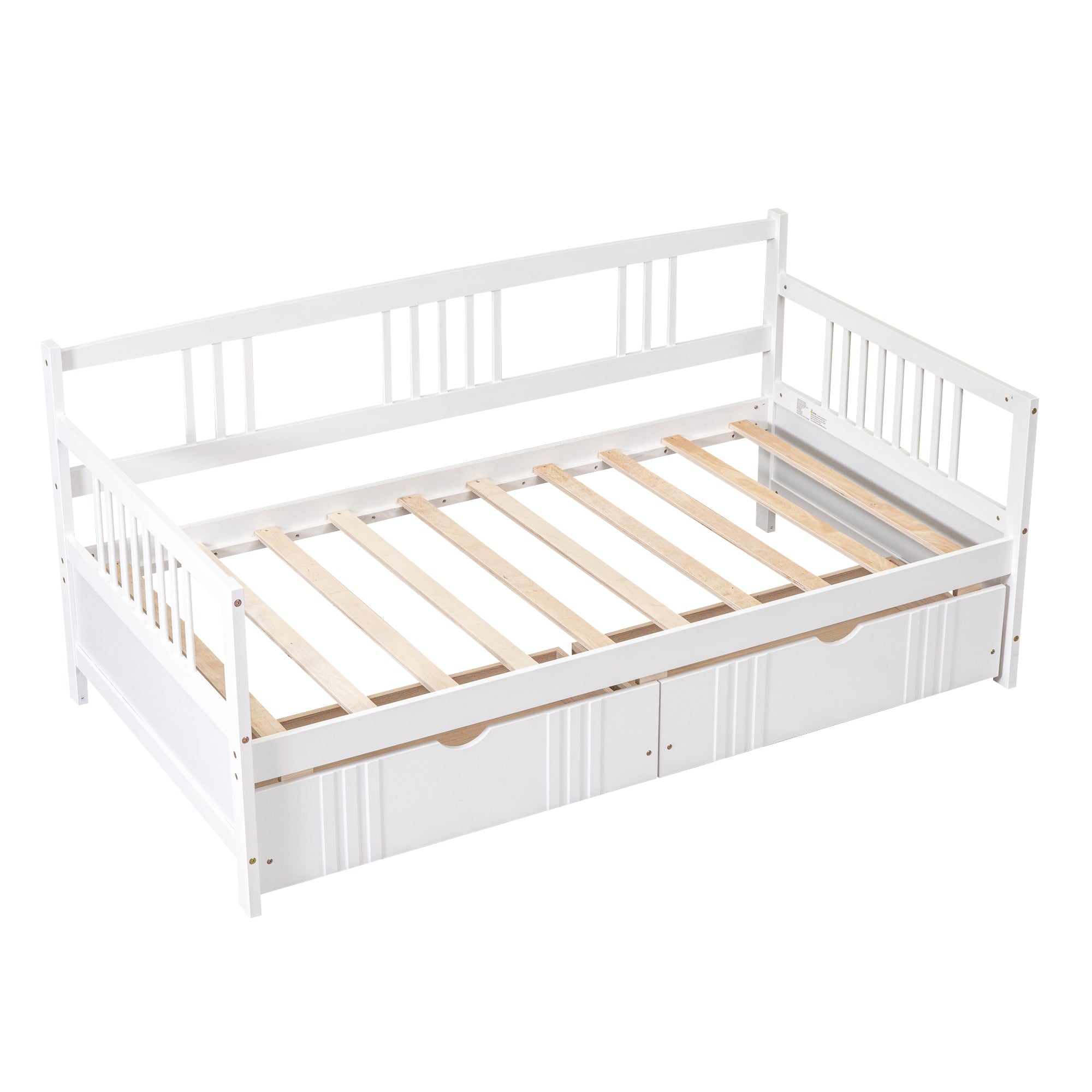 HAOYYE Twin Daybed with Two Drawers, White Wood Bed Frame, Sturdy Space-Saving Design, Heavy Duty Construction, Ideal for Bedroom, Dorm Room, Easy Assembly