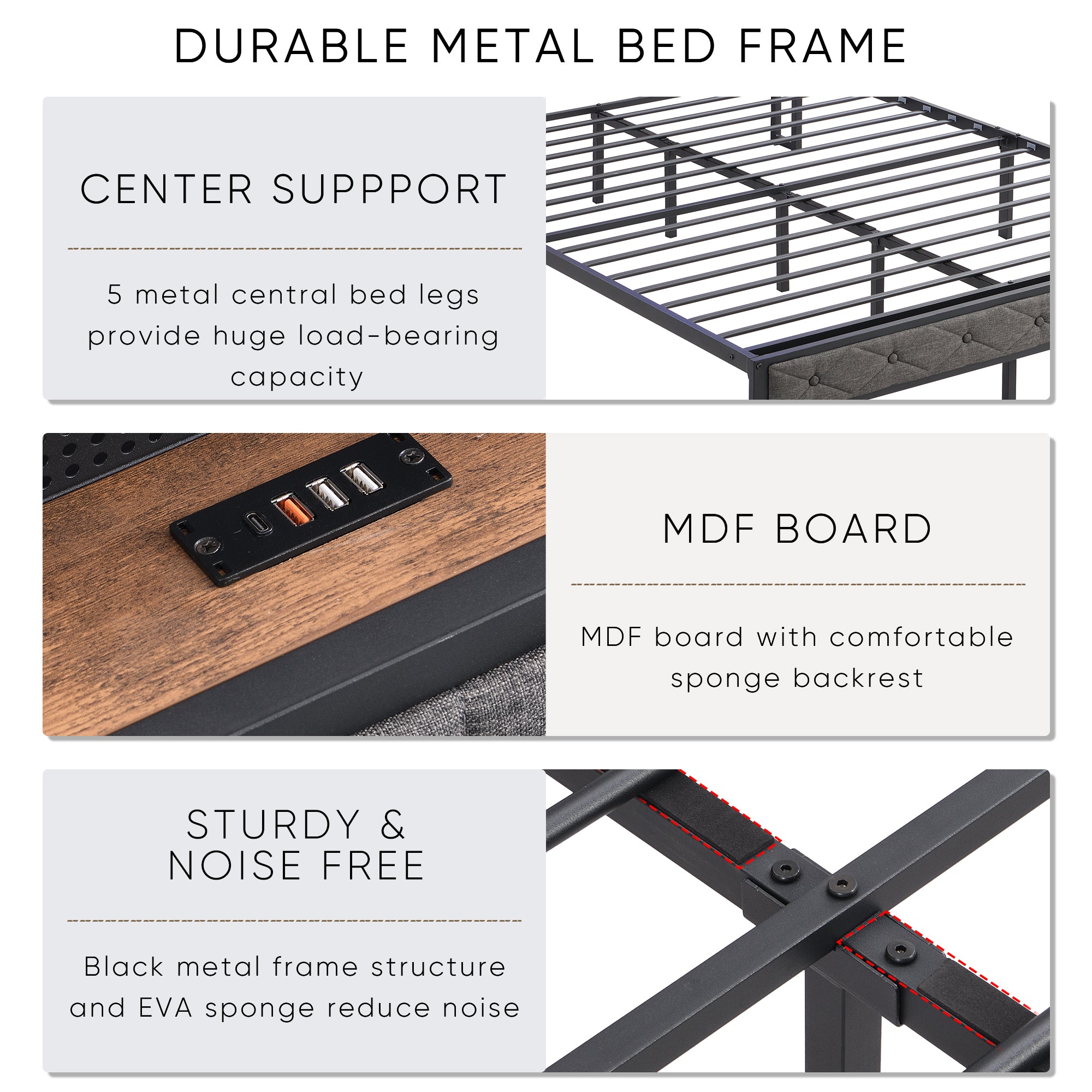 HAOYYE Full Bed Frame with Storage Headboard, Charging Station and LED Lights, Upholstered Platform Bed with Heavy Metal Slats, No Box Spring Needed, Noise Free, Easy Assembly, Dark Gray Sturdy Space-Saving