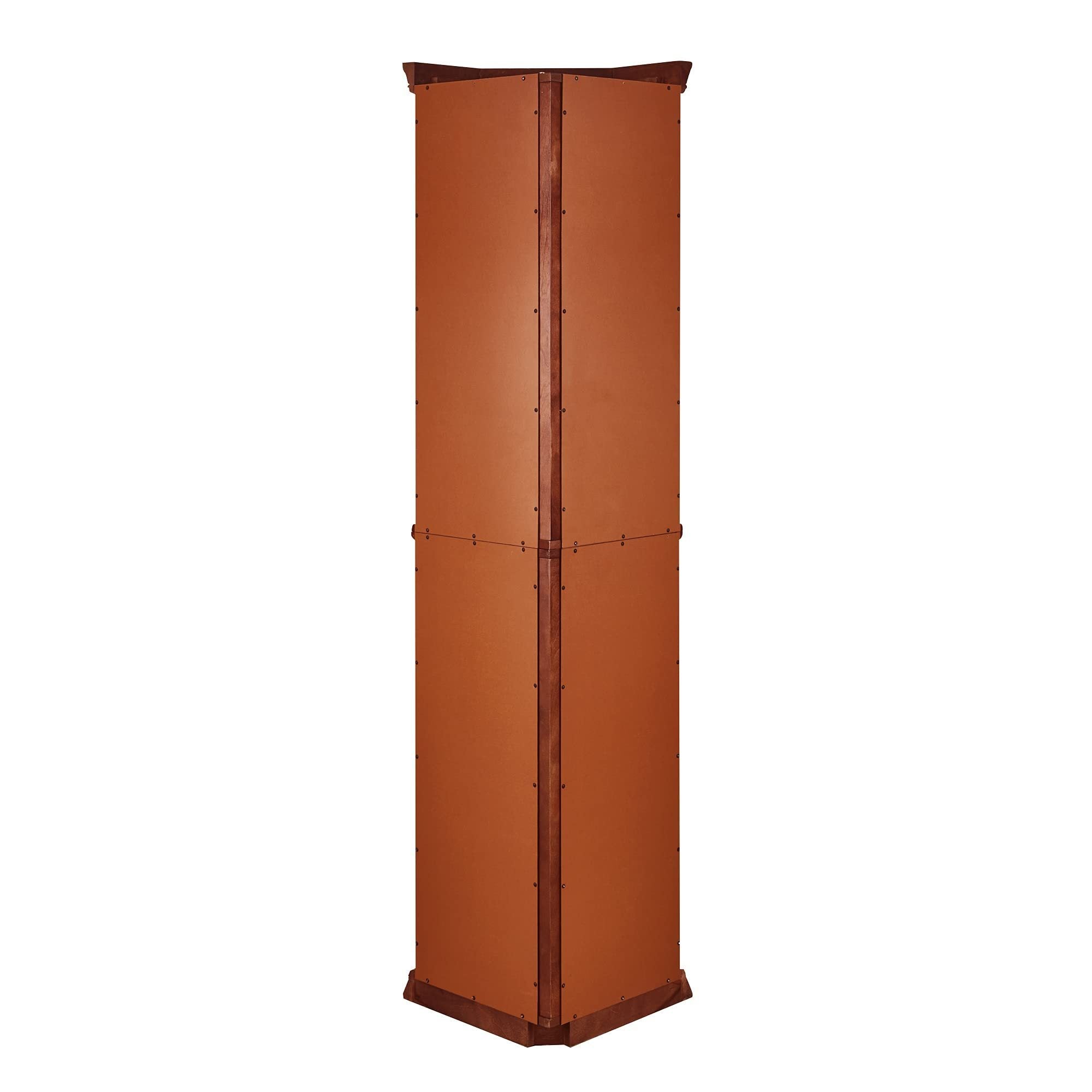 HAOYYE Corner Curio Cabinet with Lights, Adjustable Tempered Glass Shelves, Mirrored Back, Display Cabinet,Light Walnut (E26 light bulb not included) Sturdy Space-Saving Heavy Duty Modern Design Adults