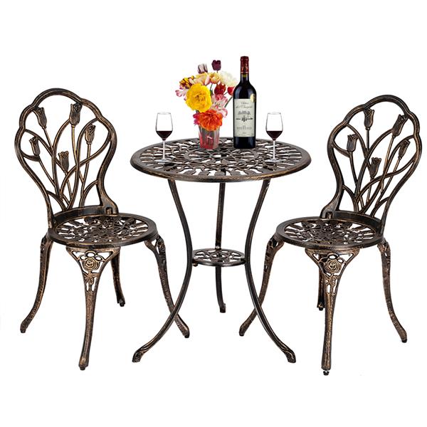 HAOYYE European Style Cast Aluminum Outdoor 3-Piece Tulip Bistro Set, Bronze, Elegant Table and Chairs for Patio, Garden, Porch, or Balcony, Durable and Lightweight, Perfect for Outdoor Dining and Relaxation