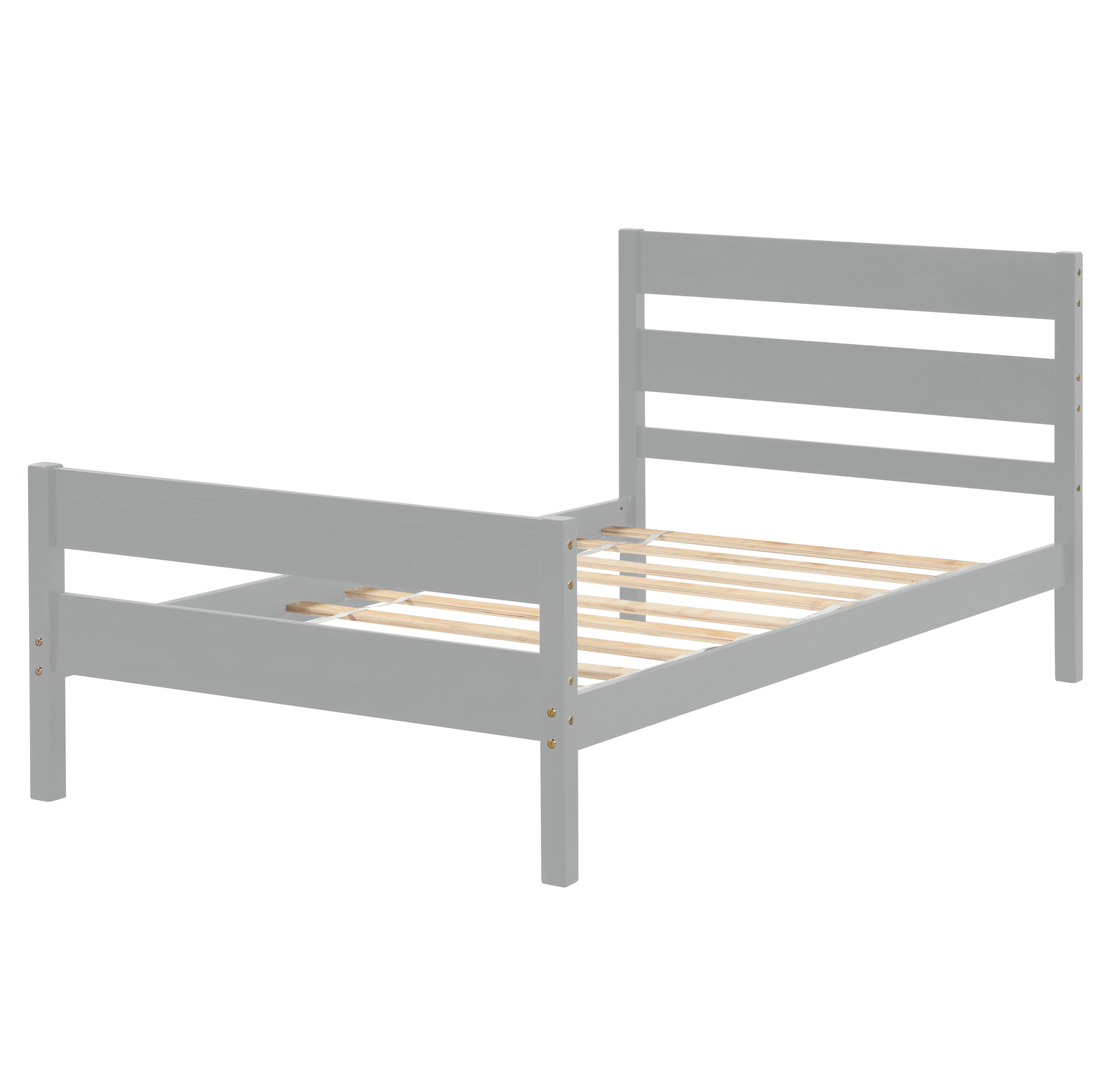 HAOYYE Twin Bed with Headboard and Footboard,Grey Sturdy Space-Saving Heavy Duty Modern Design Adults Dorm Room Easy Assembly Bedroom Furniture