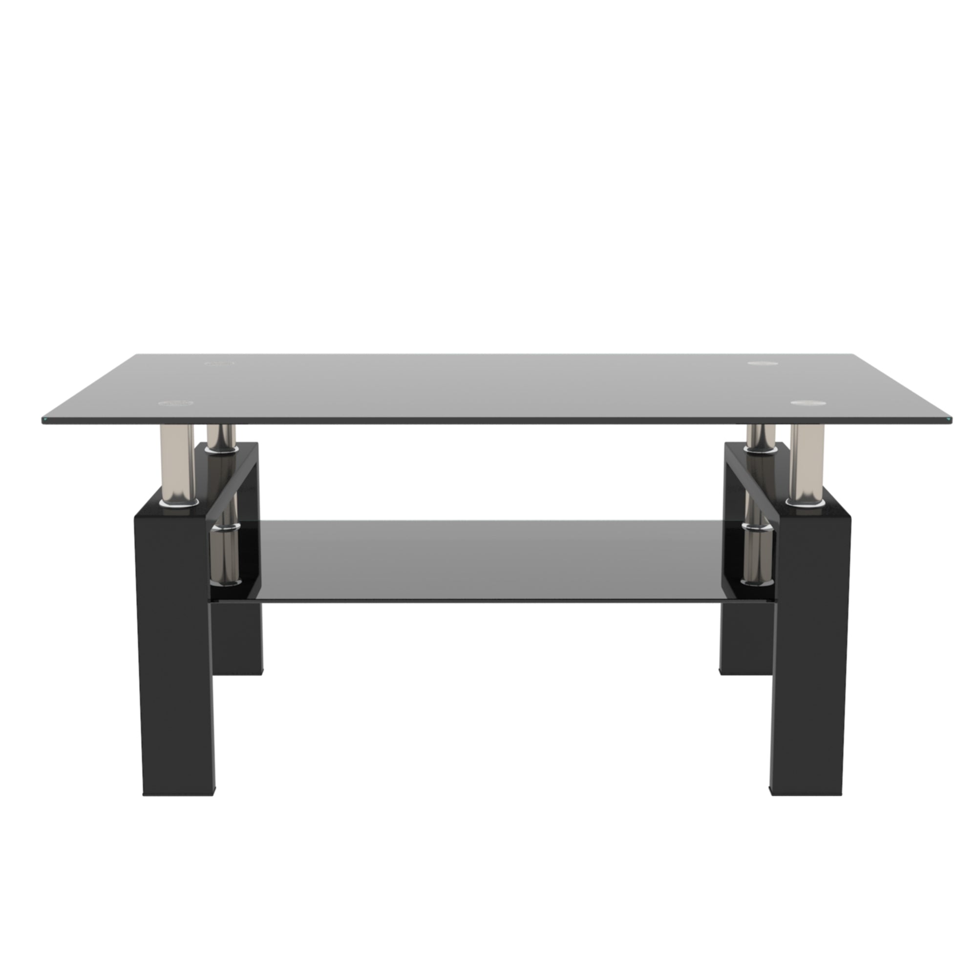 Haoyye Rectangle Black Glass Coffee Table, Clear Modern Coffee Table, Side Center Table for Living Room Furniture, Sturdy Heavy Duty Space-Saving Design, Adults Dorm Room, Easy Assembly