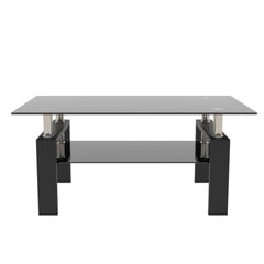 Haoyye Rectangle Black Glass Coffee Table, Clear Modern Coffee Table, Side Center Table for Living Room Furniture, Sturdy Heavy Duty Space-Saving Design, Adults Dorm Room, Easy Assembly