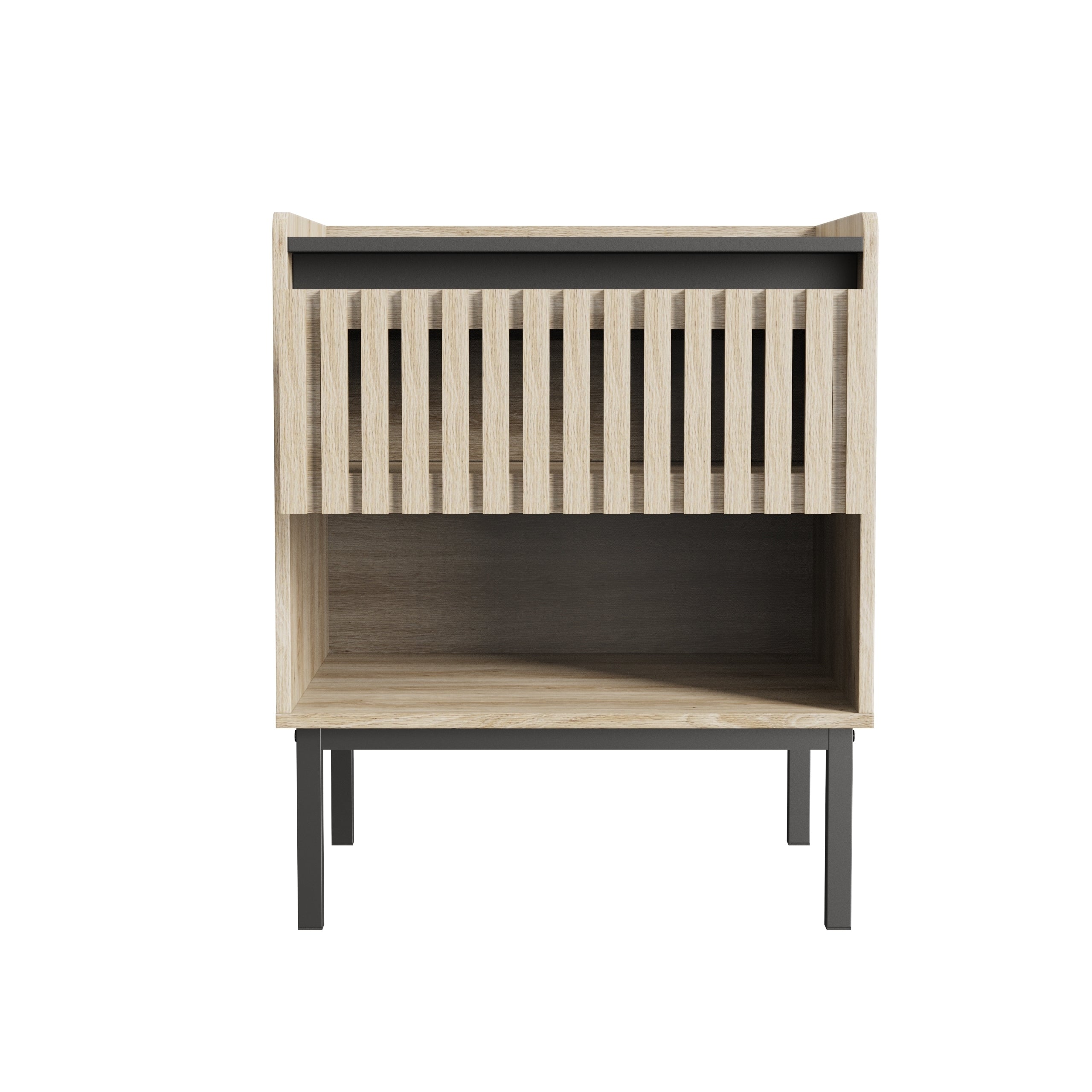 HAOYYE Set of 2 Bedside Cabinets, Modern Nightstands, Quick Assembly, Minimalist Iron Legs, Vertical Stripe Design, Sturdy Space-Saving Heavy Duty Construction, Ideal for Contemporary Homes
