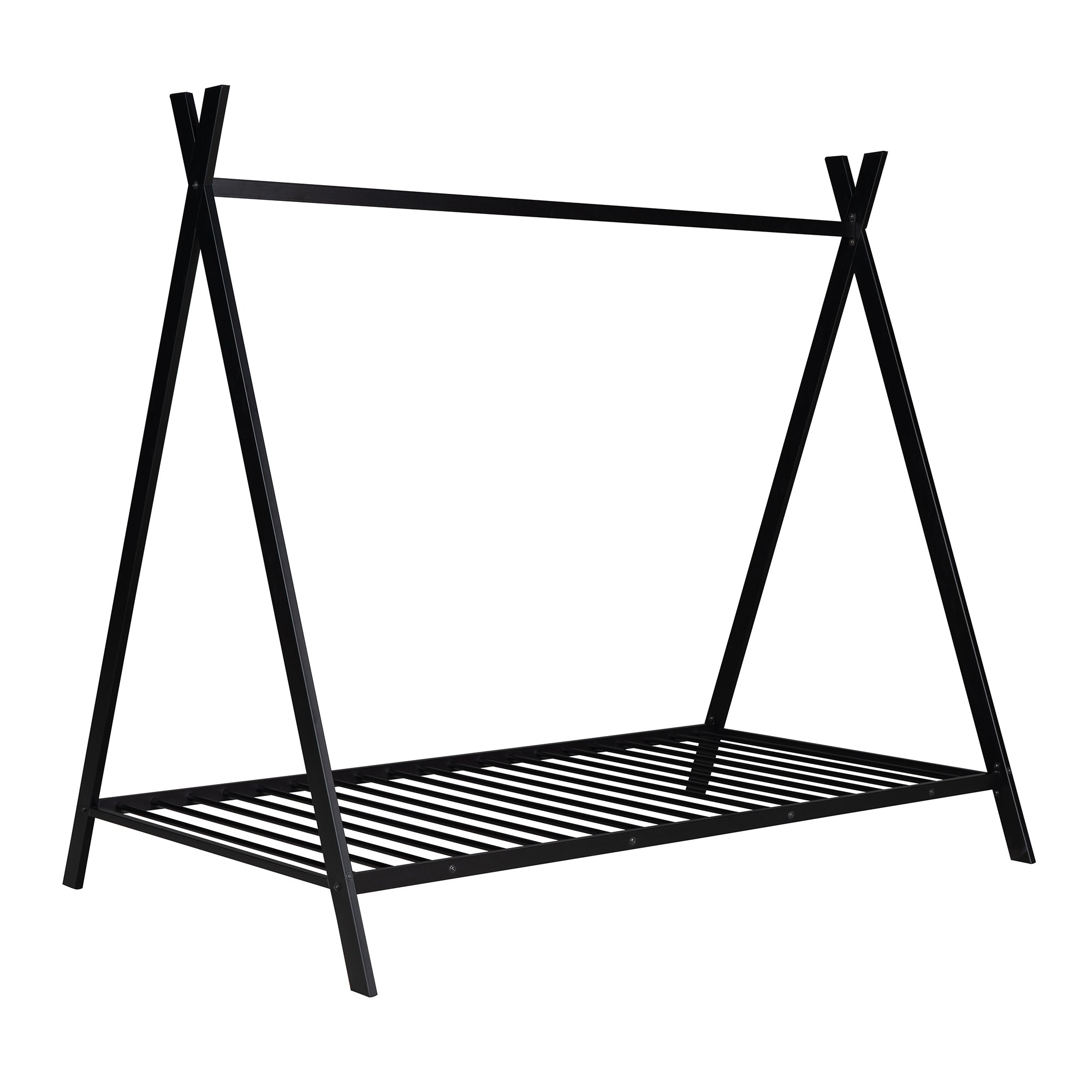 HAOYYE House Bed Tent Bed Frame Twin Size Metal Floor Play House Bed with Slat for Girls Boys , No Box Spring Needed Black Sturdy Space-Saving Heavy Duty Modern Design Easy Assembly Durable Stylish