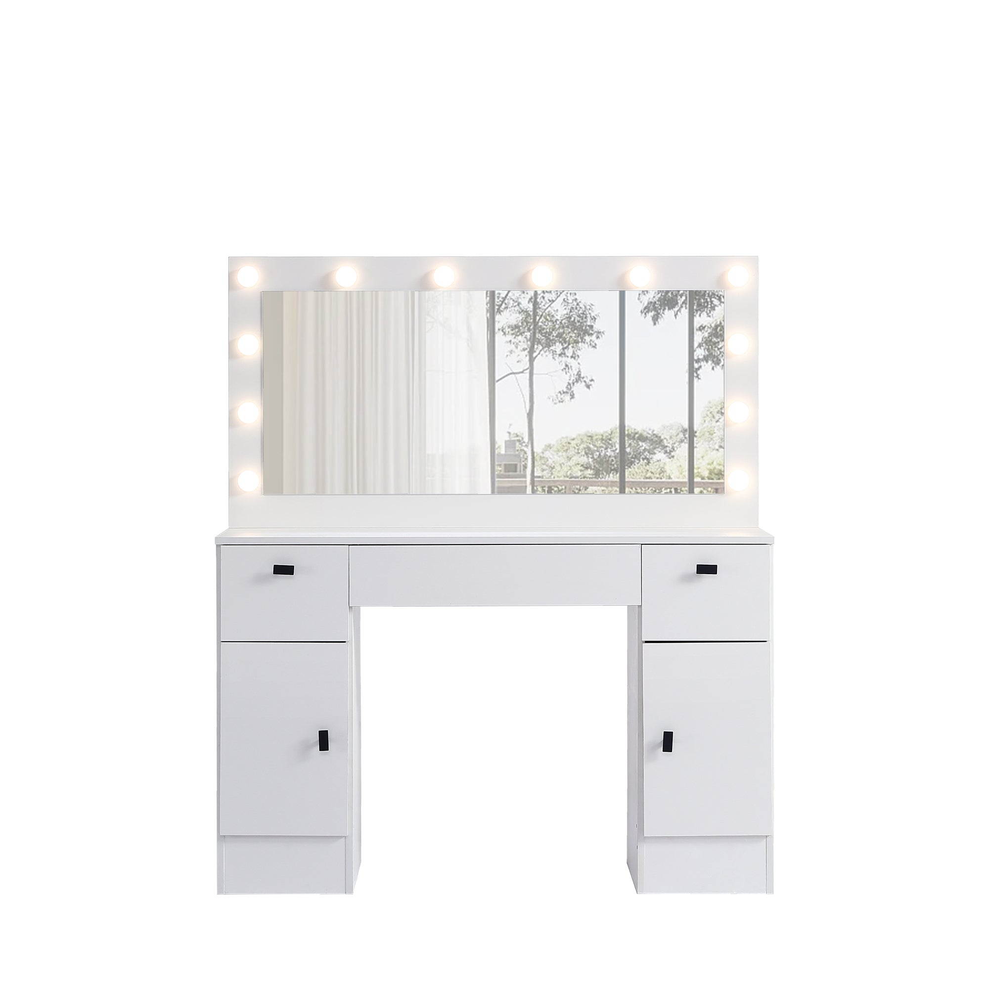 HAOYYE Vanity table with lighted mirror, vanity desk with 3 drawers and storage cabinet,3 color lighting modes adjustable brightness, white color with modern design, luxury style, durable material,.