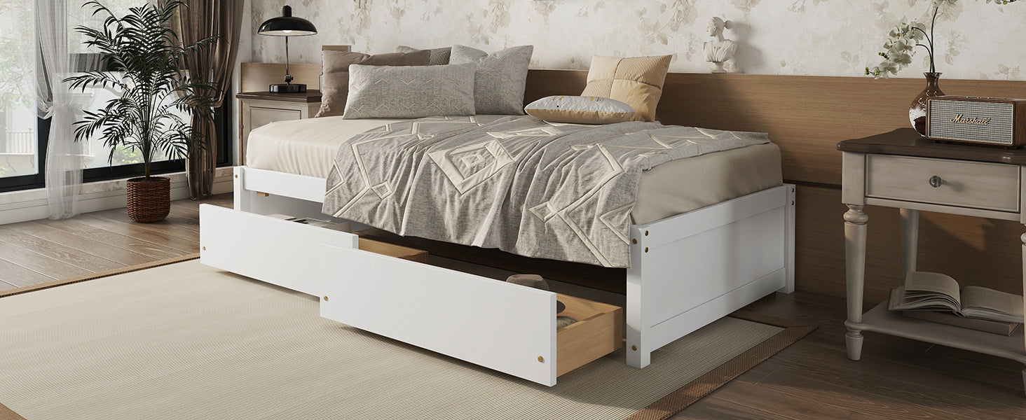 HAOYYE Solid Wood Twin Bed Frame With 2 Storage Drawers, No Box Spring Needed, Space-Saving Heavy Duty Design For Bedroom Or Dorm Room, Sturdy And Easy To Assemble