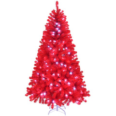 HAOYYE Pre-lit Artificial Christmas Tree Red with 800 Branch Tips, 300 LED Lights, 10 Lighting Modes and Remote Control, Hinged Xmas Pine Tree for Holiday Party, Office and Home Décor