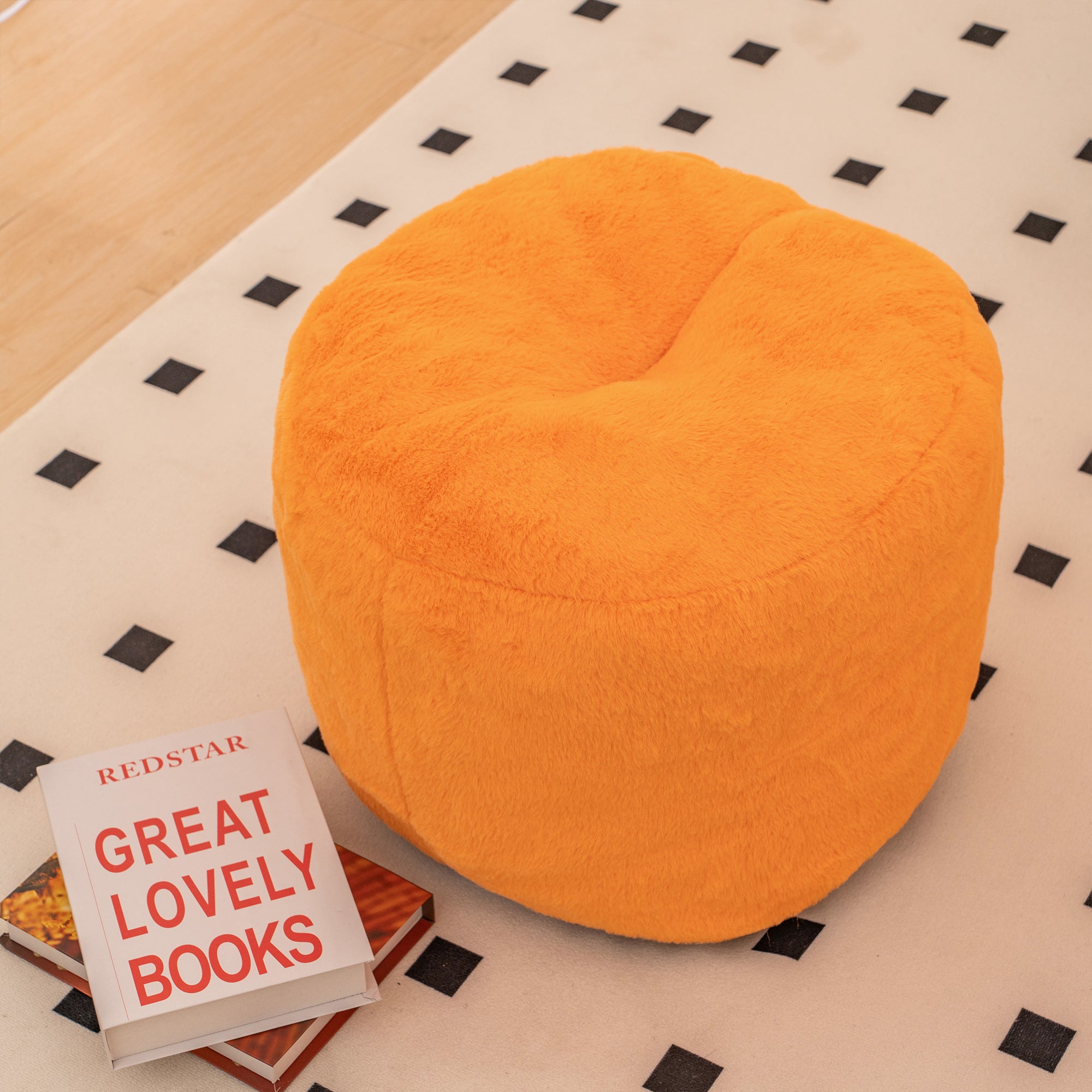 HAOYYE Giant Bean Bag Chair Pumpkin Orange Color, Oversized Bean Bag Couch for Adults and Kids, Faux Fur Shell-Shaped Large Bean Bag Chair with Filler, Stuffed Big Accent Sofa Chair Floor Sofa for Gaming, Reading.