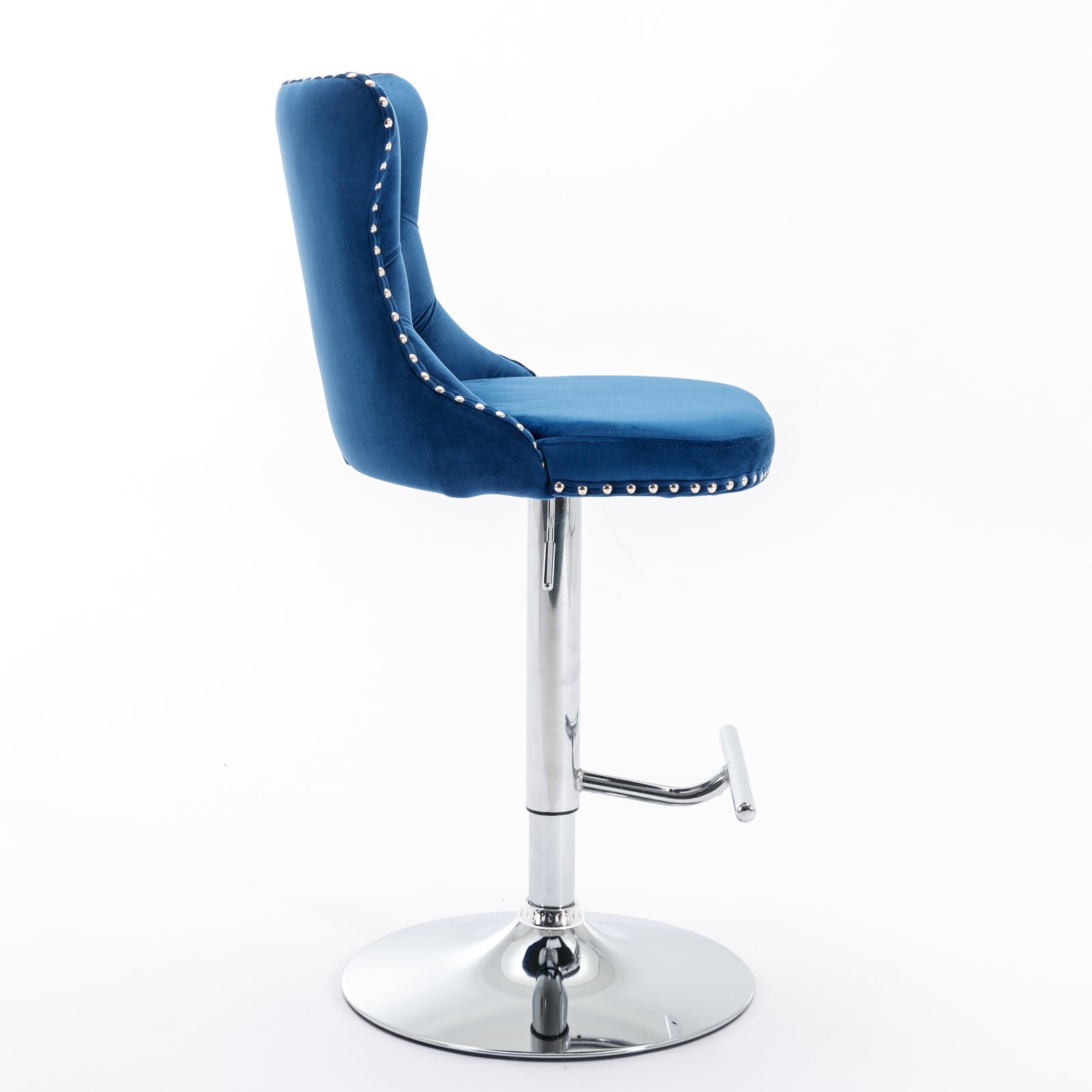 HAOYYE Swivel Velvet Barstools with Adjustable Seat Height, Modern Upholstered Bar Stools with Chrome Base and Comfortable Tufted Back for Kitchen Island and Home Pub, Set of Two, Blue
