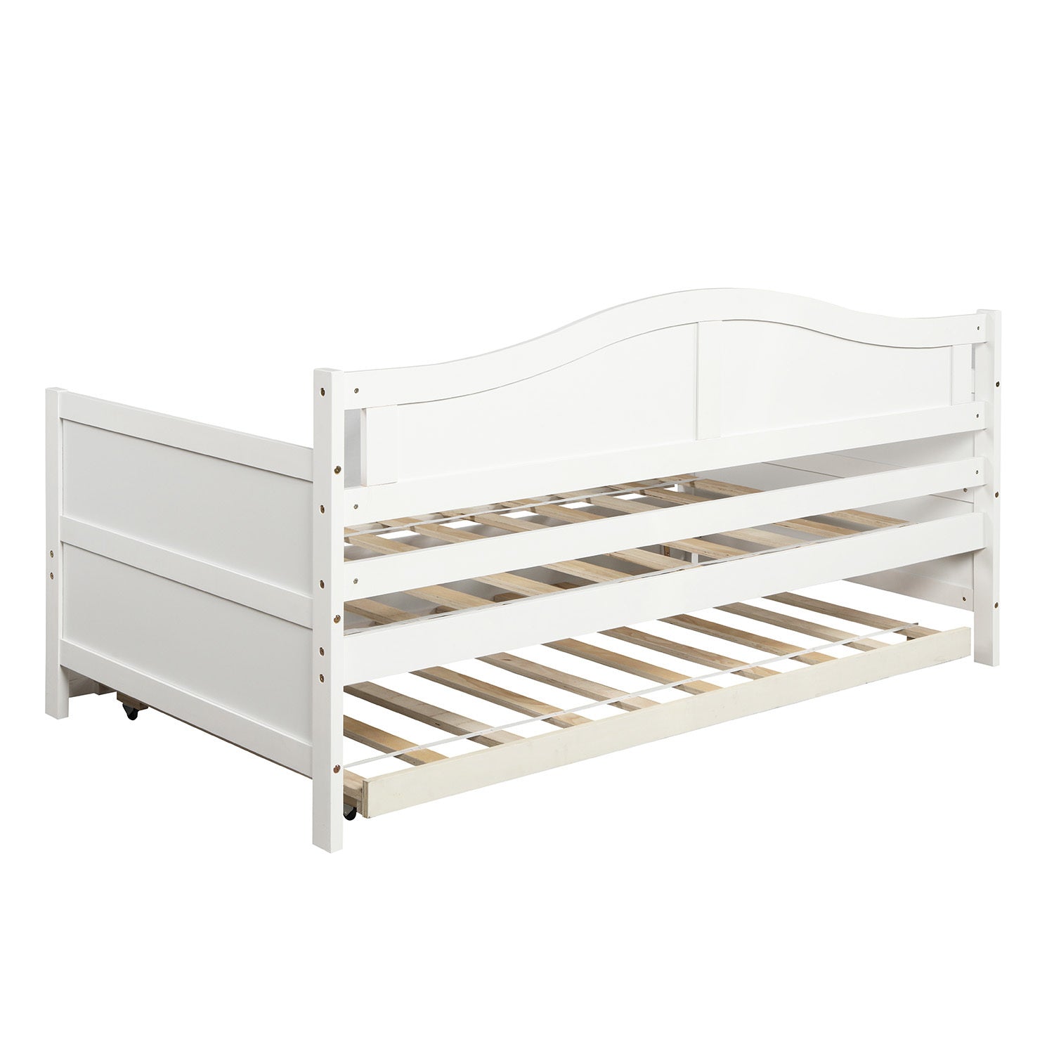HAOYYE Twin Wooden Daybed with Trundle Bed White Durable Sturdy Space-Saving Heavy Duty Modern Design Easy Assembly Stylish Versatile Sofa Bed for Bedroom and Living Room