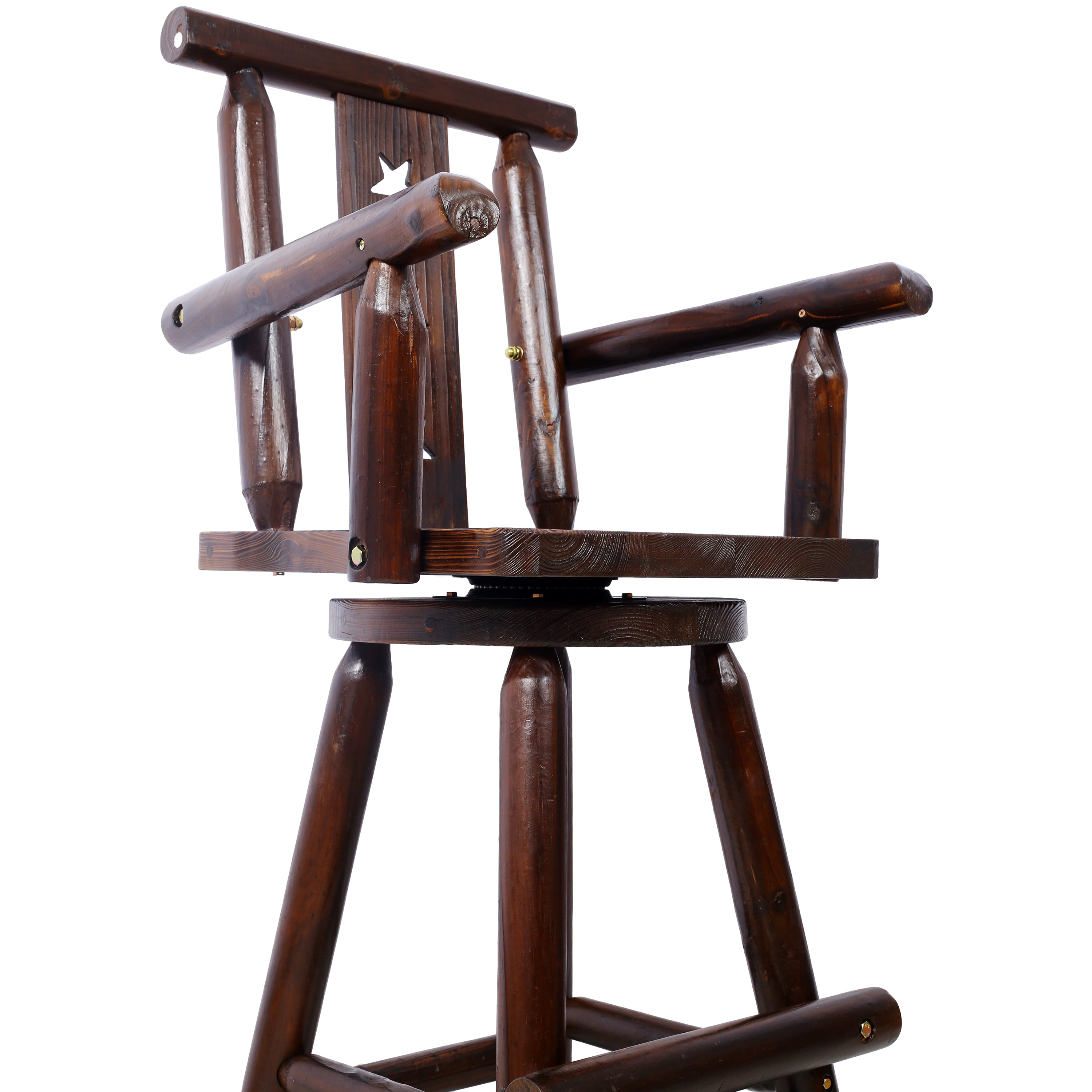HAOYYE Rustic Bar Stool - Fir Wood Construction, Chair withDecorative Star Backrest, Footrest,Wide Armrest, Rustic Kitchen Stool, Tall Bistro Chair for Dining Room, Restaurant, Pub, 4-Foot,brown color Sturdy