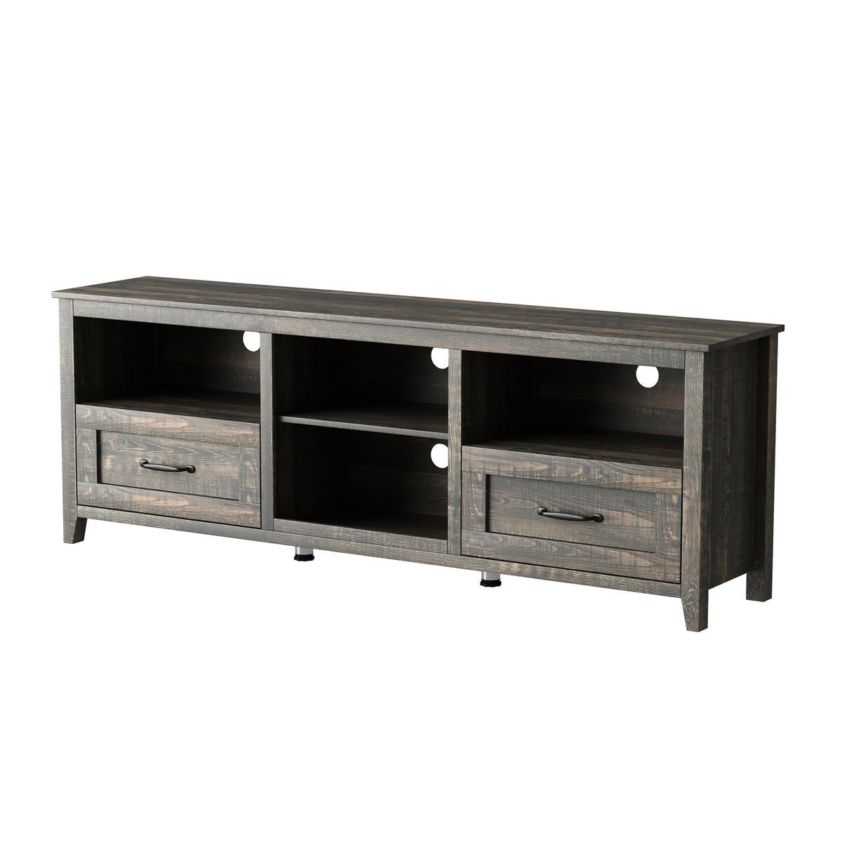 HAOYYE Black Pine TV Stand, Modern Heavy-Duty Storage Console For Living Room Or Bedroom, With 2 Drawers & 4 Spacious Storage Compartments, Sturdy Space-Saving Design, Easy Assembly