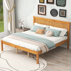 HAOYYE Platform Bed Frame with Headboard, Wood Slat Support, No Box Spring Needed, Queen, Oak Sturdy Space-Saving Heavy Duty Modern Design Adults Dorm Room Easy Assembly Bedroom Furniture