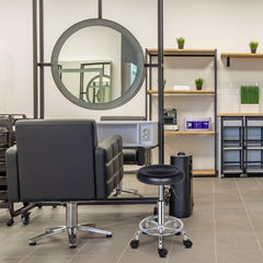 HAOYYE Round Rotation Bar Stool with Lines, Black PU Leather Seat, Soft Sponge Cushion, Chrome-Plated Base, 360 Degree Swivel, Five Casters for Easy Mobility, Durable and Comfortable Seating for Home and Office Use