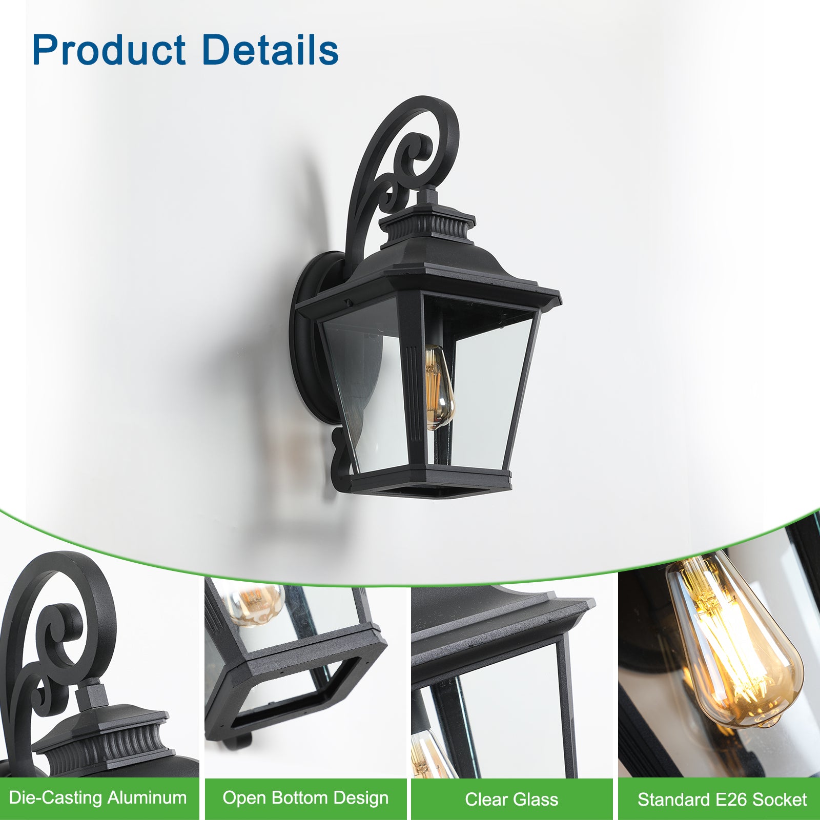 HAOYYE Large Outdoor Wall Sconce Lights with Clear Glass Can support multiple types of light bulbs 1pack Sturdy Space-Saving Heavy Duty Modern Design Adults Dorm Room Easy Assembly Bedroom Furniture