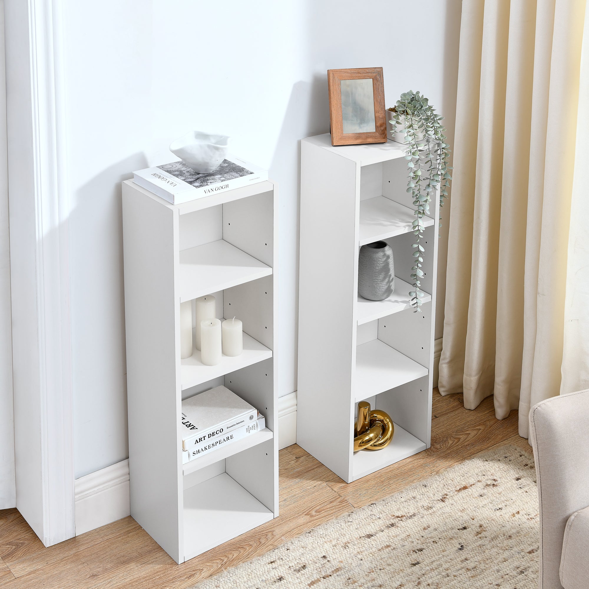 Haoyye 8-Tier Media Tower Rack, CD DVD Slim Storage Cabinet, Adjustable Shelves for Home Office, Multifunctional Double-Decker Bookcase, Sturdy Space-Saving Bookshelf for Tall Narrow Display