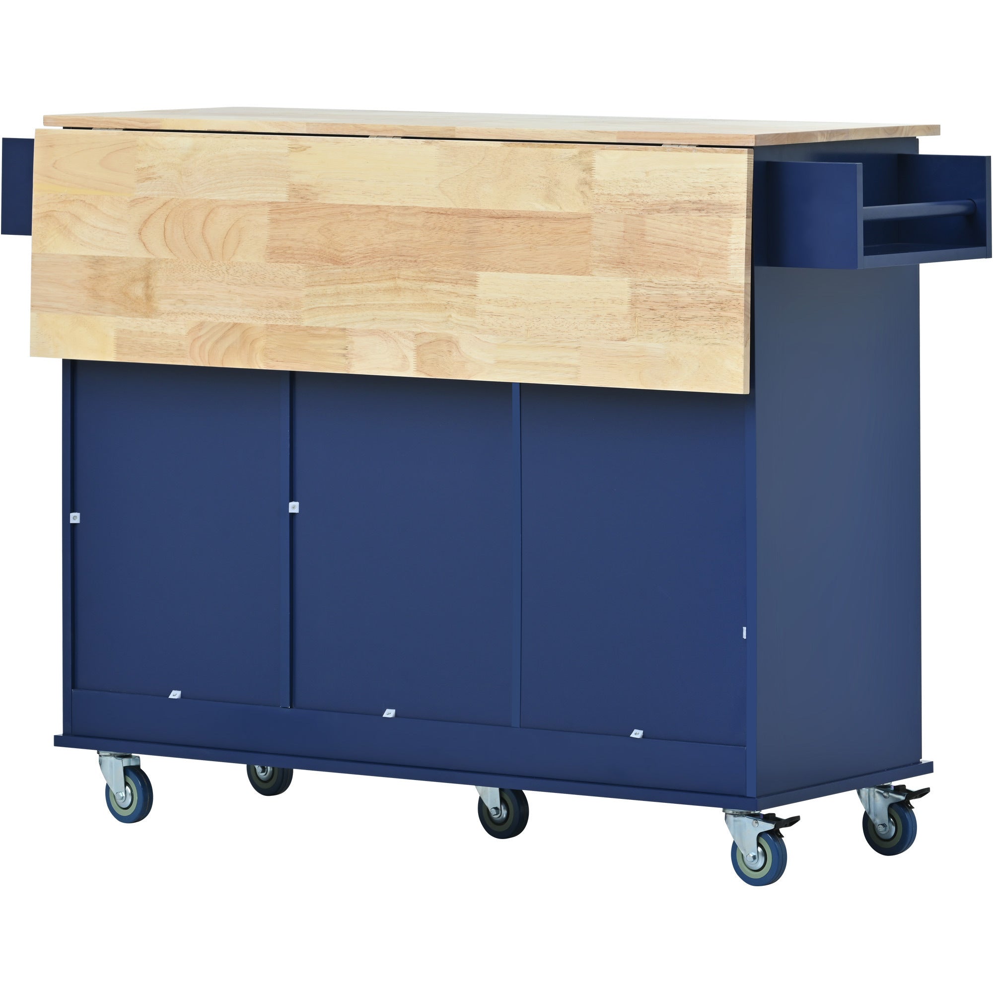 HAOYYE Rolling Mobile Kitchen Island with Drop Leaf - Solid Wood Top, Locking Wheels & Storage Cabinet 52.7 Inch Width(Dark blue) Sturdy Space-Saving Heavy Duty Modern Design Adults Dorm Room
