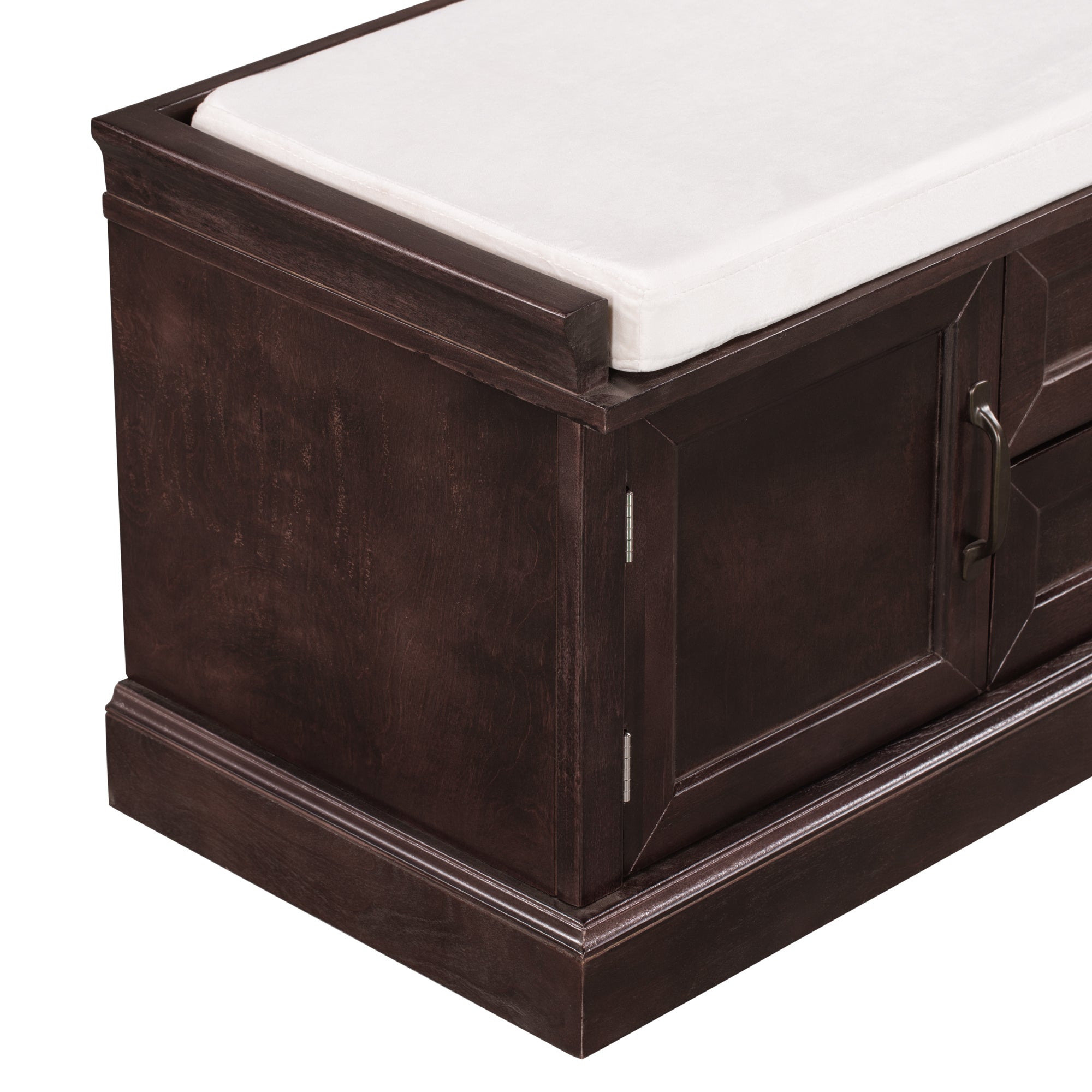 HAOYYE Storage Bench with 2 Drawers and Cabinets, Shoe Bench with Removable Cushion for Living Room, Entryway, Sturdy Space-Saving Heavy Duty Construction, Espresso Finish, Modern Design for Adults and Dorm Rooms