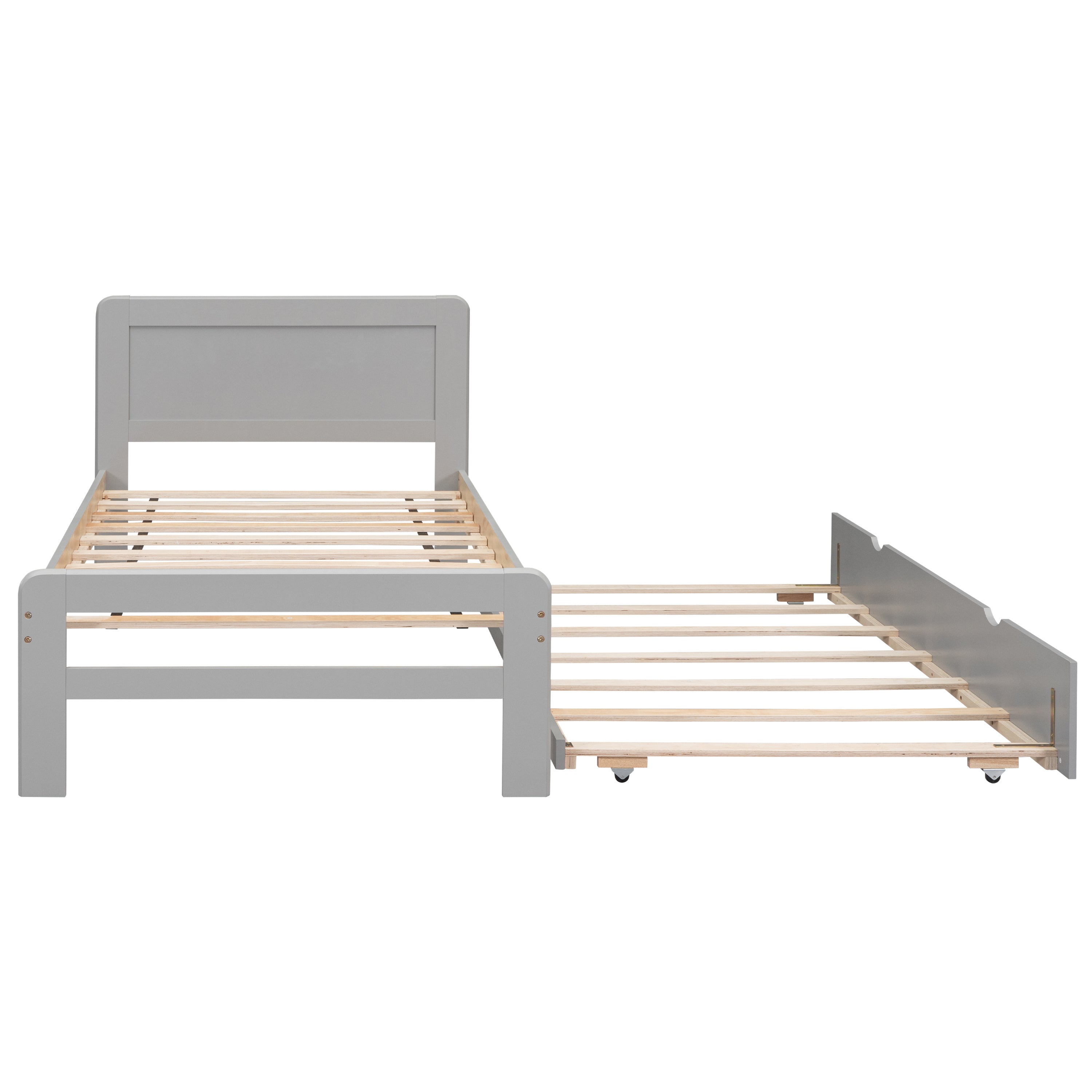 HAOYYE Modern Design Twin Size Platform Bed Frame with Trundle for Grey Color Sturdy Space-Saving Heavy Duty Easy Assembly Durable Stylish Home Furniture Versatile