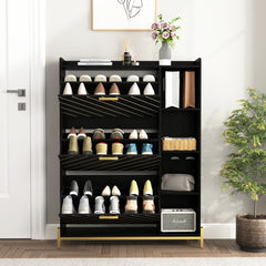 HAOYYE Modern Slim Shoe Cabinet With 3 Flip Drawers And Open Shelves, Wood Freestanding Shoe Organizer, Narrow Hidden Shoe Storage For Heels, Boots, And Slippers, Sturdy Entryway Shoe Rack For Entrance
