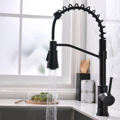 HAOYYE Kitchen Faucet with Pull Out Sprayer Black Stainless Steel Single Handle Kitchen Sink Faucets Sturdy Space-Saving Heavy Duty Modern Design Adults Dorm Room Easy Assembly Bedroom Furniture