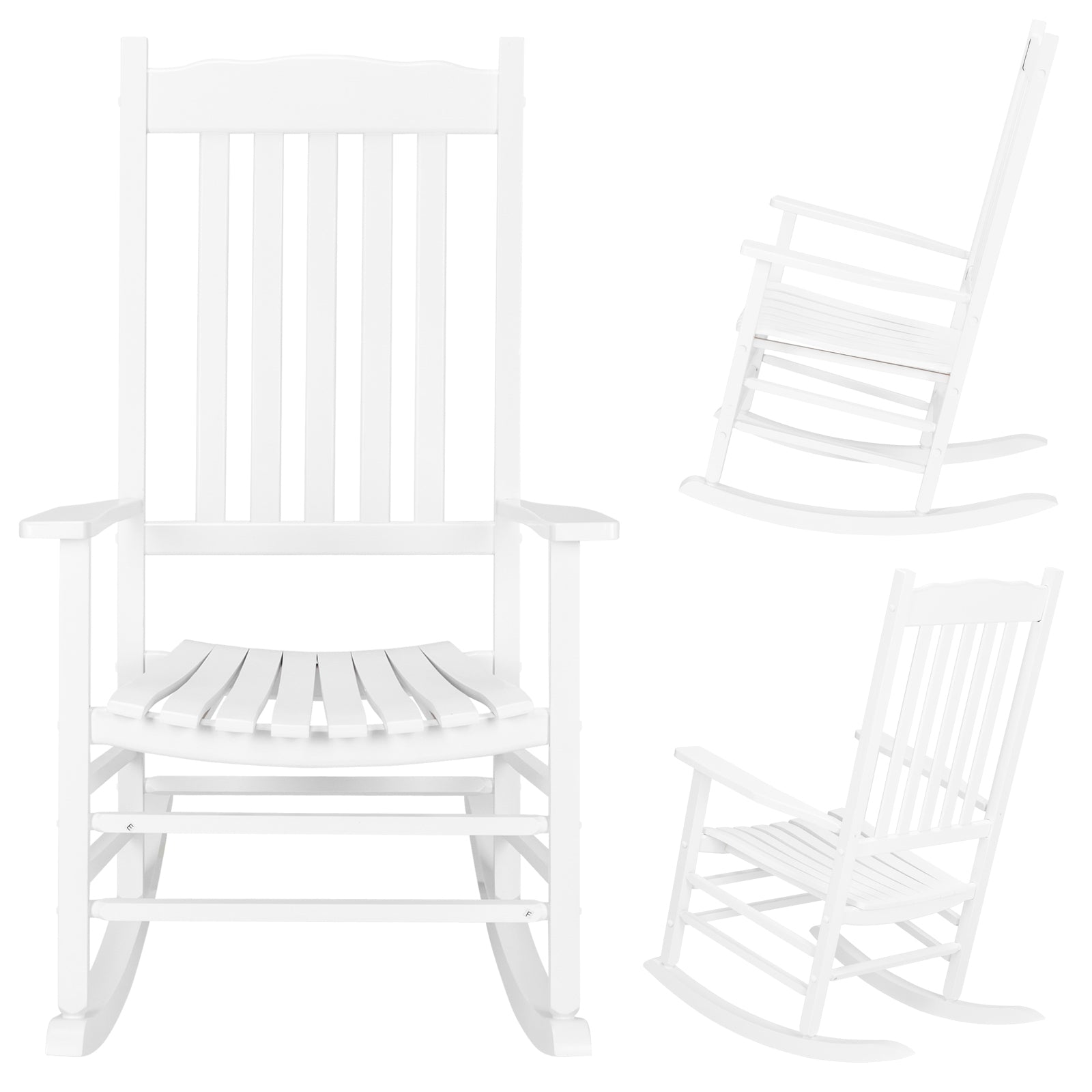 HAOYYE Square Wooden Rocking Chair with Wavy Backboard, Sturdy and Elegant Rocker for Patio, Porch, Garden, or Balcony, Comfortable and Durable Design for Relaxation and Outdoor Enjoyment