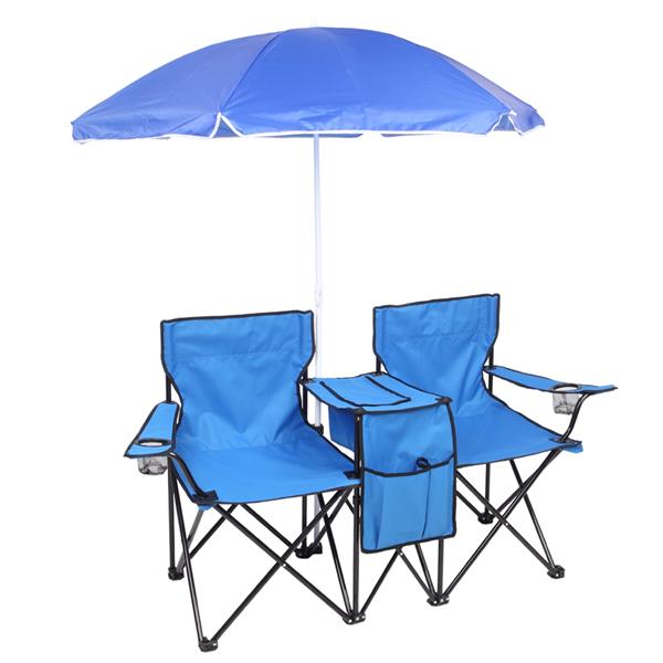 HAOYYE Portable Outdoor 2-Seat Folding Chair with Removable Sun Umbrella, Lightweight and Durable Folding Lounge Chair for Fishing, Sunbathing, and Outdoor Relaxation