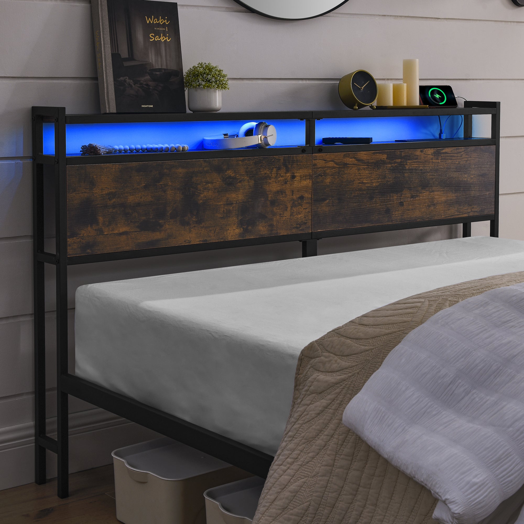 HAOYYE iron bed frame, metal bed frame, wrought iron bed frame, iron platform bed frame, iron canopy bed frame, iron twin bed frame, iron queen bed frame, iron double bed frame, iron sin Sturdy Space-Saving