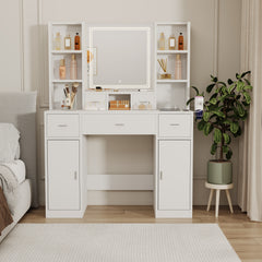HAOYYE Smart Mirror Dressing Table with Drawers and Storage Cabinet, Modern Design Dressing Table with Soft Dressing Pad for Bedroom, Dressing Room, Sturdy Space-Saving Heavy Duty Construction, Ideal for Adults