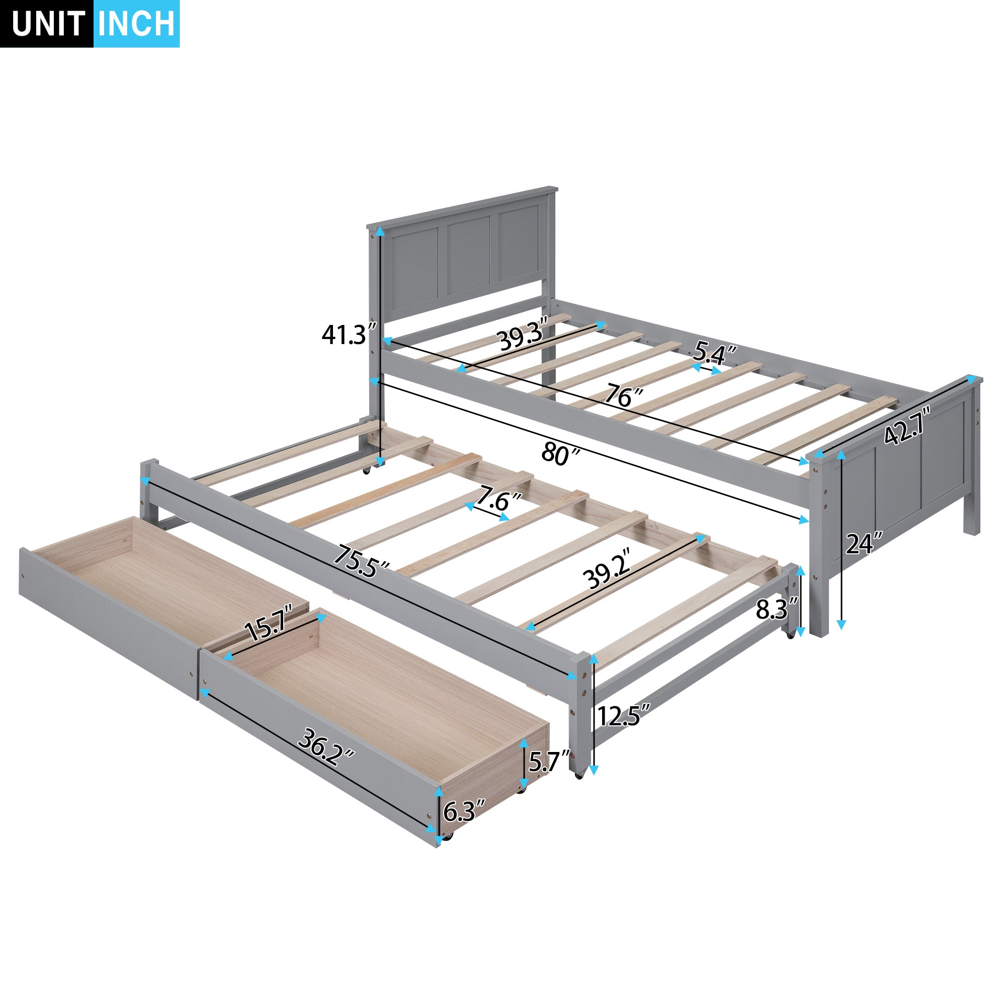HAOYYE Twin Platform Bed with Trundle and Storage Drawers, Sturdy and Space-Saving Design, Heavy Duty Construction, Ideal for Dorm Rooms and Bedrooms, Easy Assembly, Modern Gray Finish