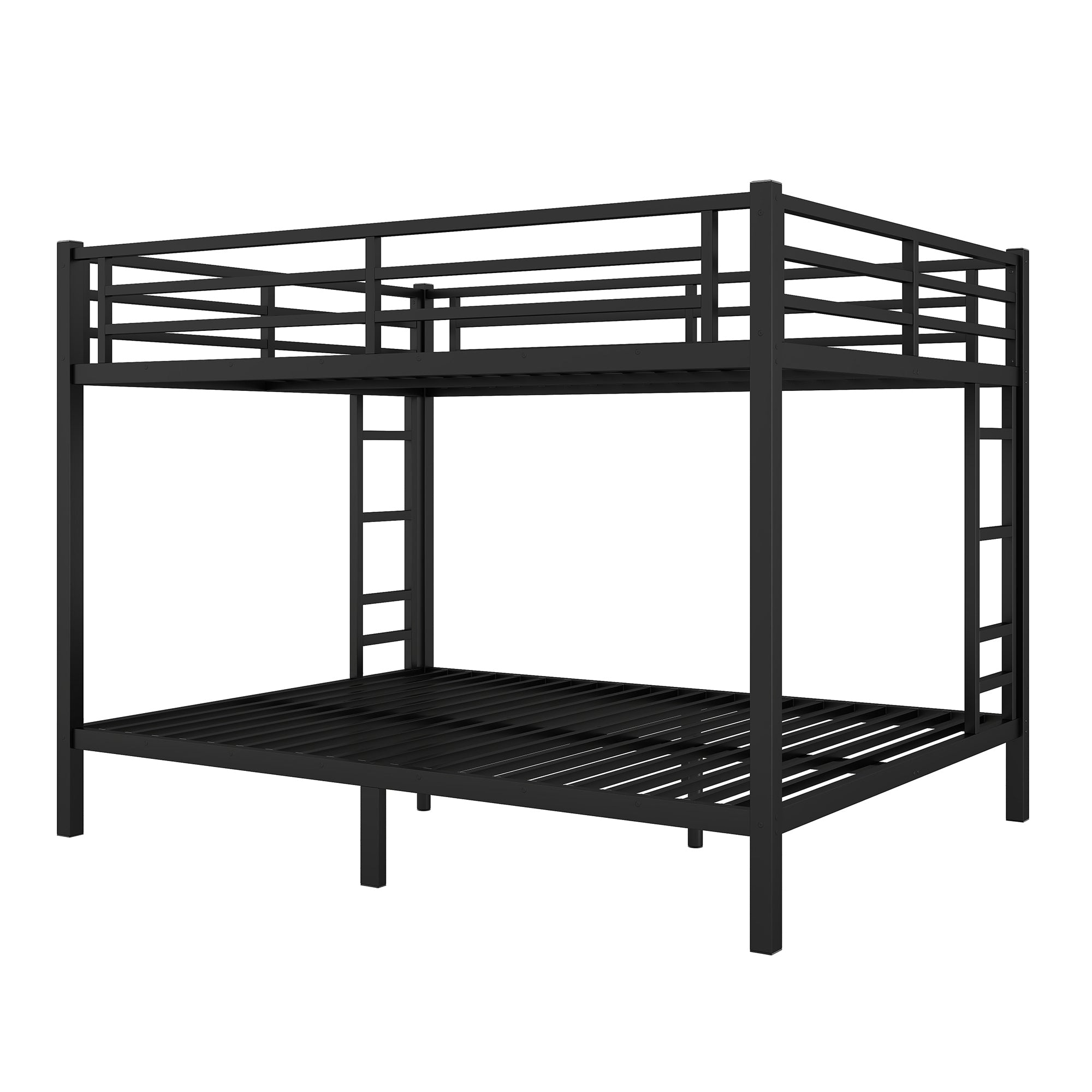 HAOYYE Metal Queen over Queen Bunk Bed for Teens and Adults,Space-Saving/Noise Reduced/No Box Spring Needed, Black Sturdy Heavy Duty Modern Design Dorm Room Easy Assembly Bedroom Furniture