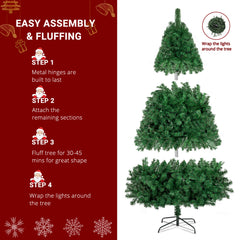 HAOYYE 7FT Green Artificial Christmas Tree with 1100 PVC Branches, 200 Warm LED Lights, 8 Lighting Modes, DIY Assembly, Sturdy Iron Base, Perfect for Home and Office Holiday Decor, Realistic Look for Christmas Celebration