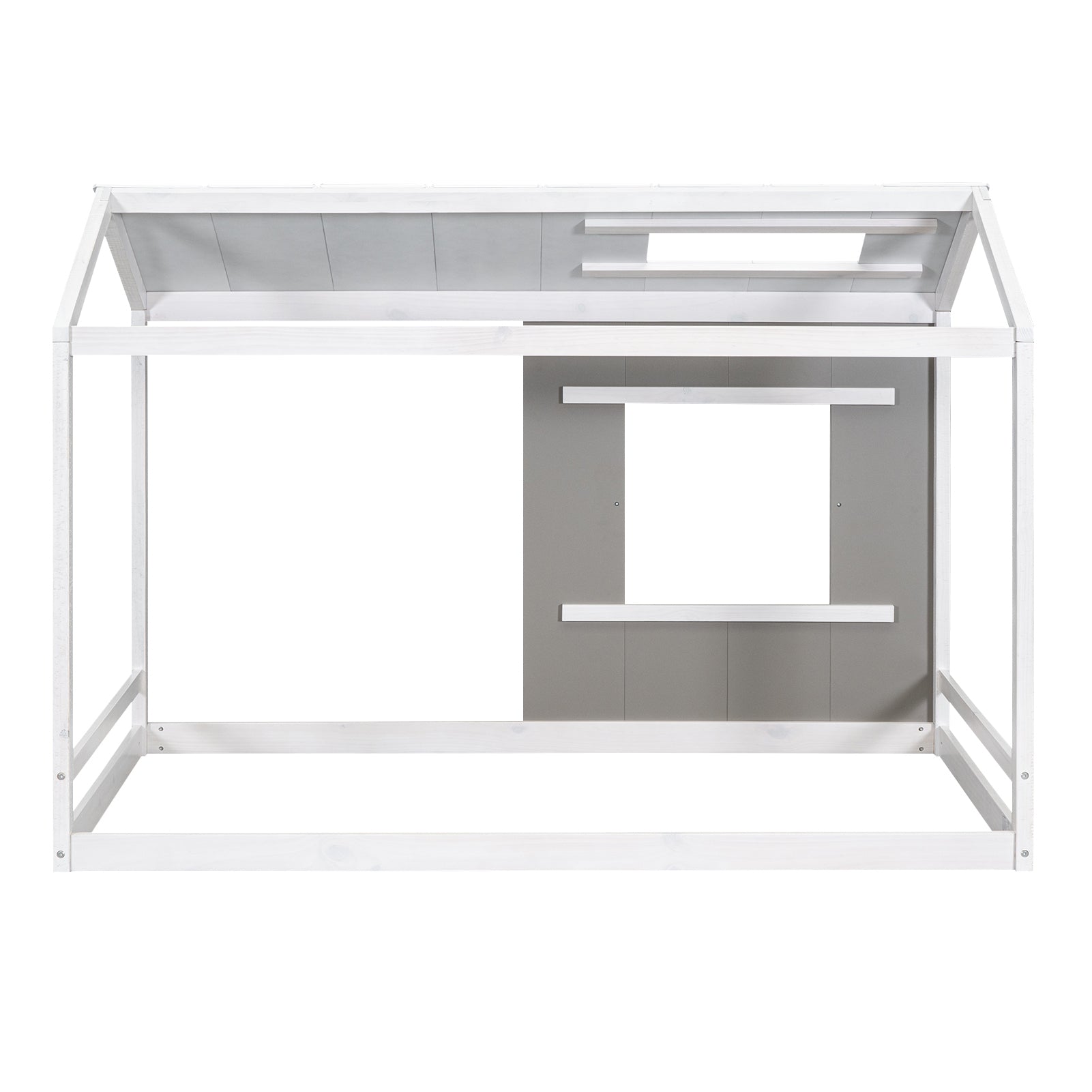 HAOYYE Twin Size House Platform with Roof and Window, White+Antique Grey(Old SKU: WF294130AAE) Sturdy Space-Saving Heavy Duty Modern Design Adults Dorm Room Easy Assembly Bedroom Furniture