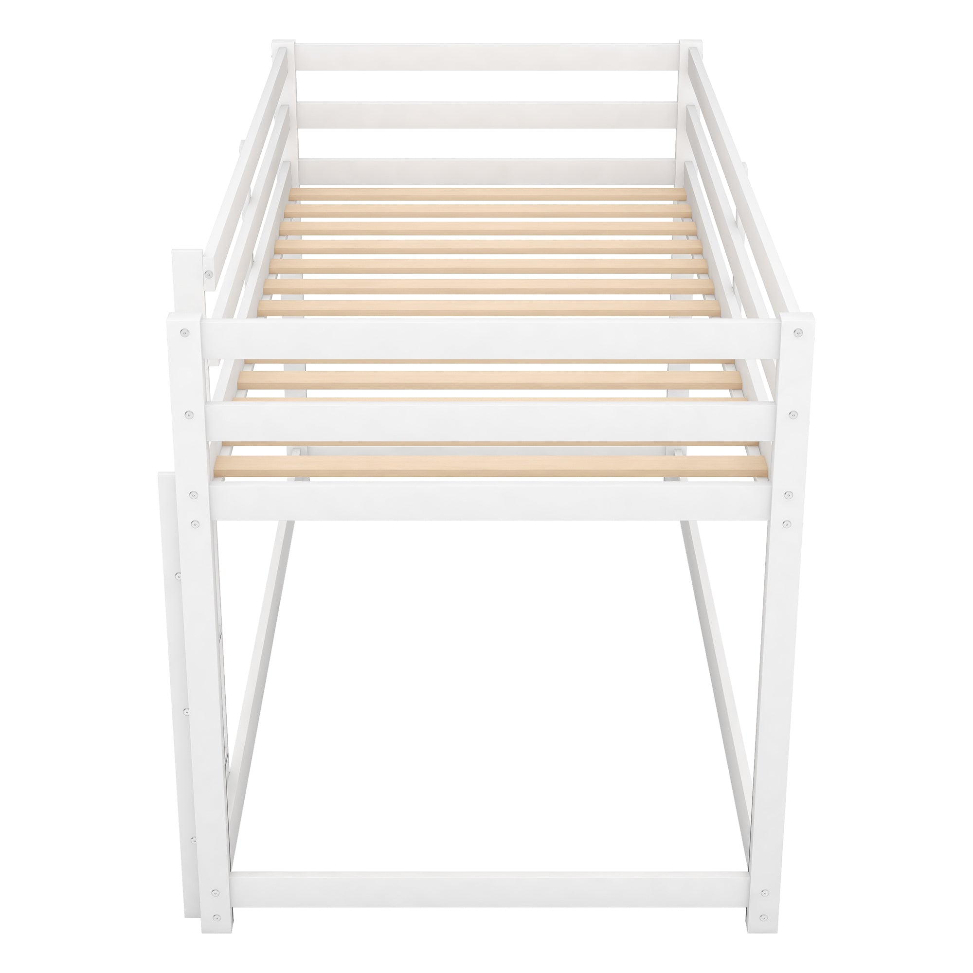 HAOYYE Twin over Twin Floor Bunk Bed with Ladder , White(Old SKU:WF281727AAK/WF286602AAK) Sturdy Space-Saving Heavy Duty Modern Design Adults Dorm Room Easy Assembly Bedroom Furniture