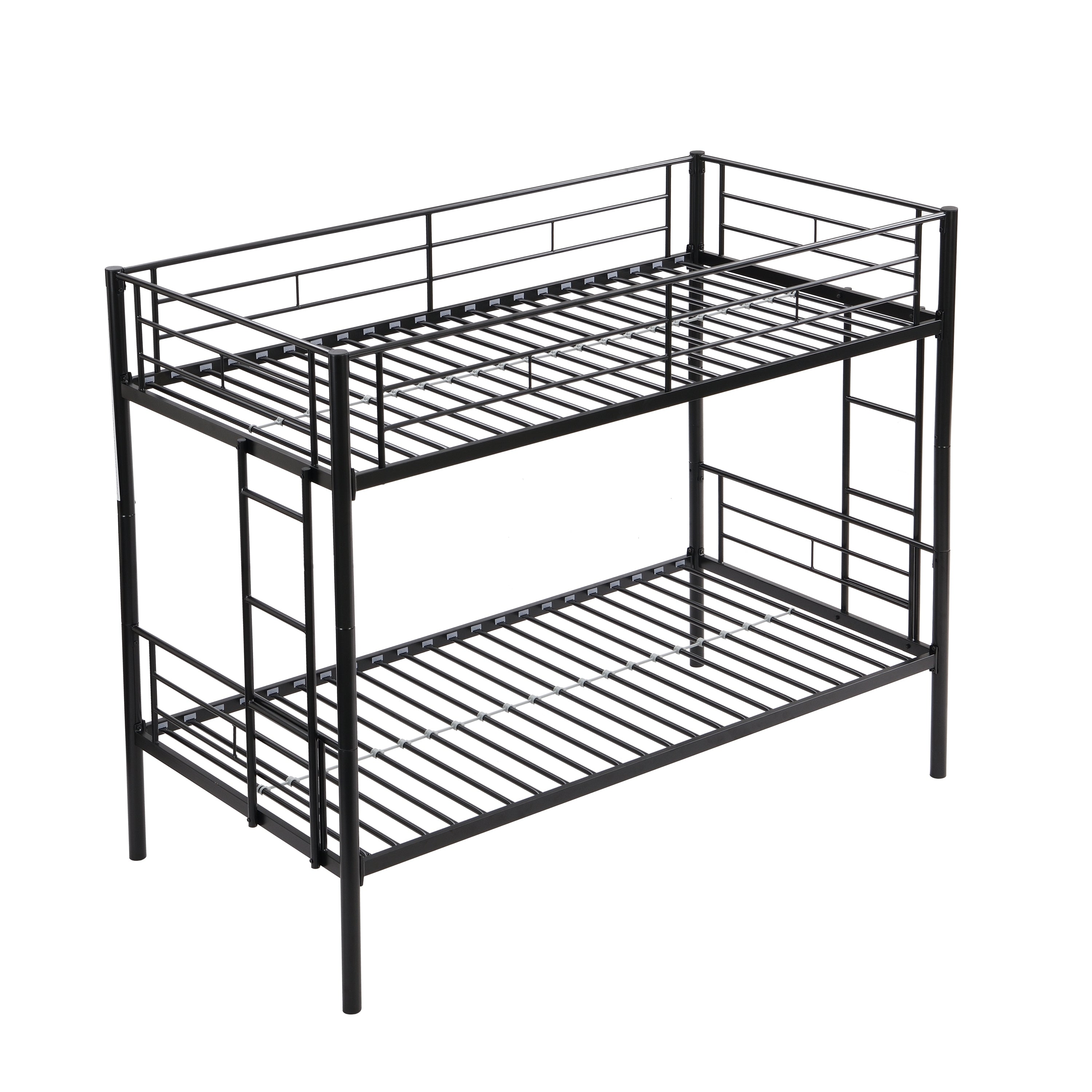 HAOYYE Bunk Bed Twin Over Twin Size with 2 Ladders and Full-Length Guardrail, Metal, Storage Space, No Box Spring Needed, Noise Free, Black Sturdy Space-Saving Heavy Duty Modern Design Easy Assembly Durable