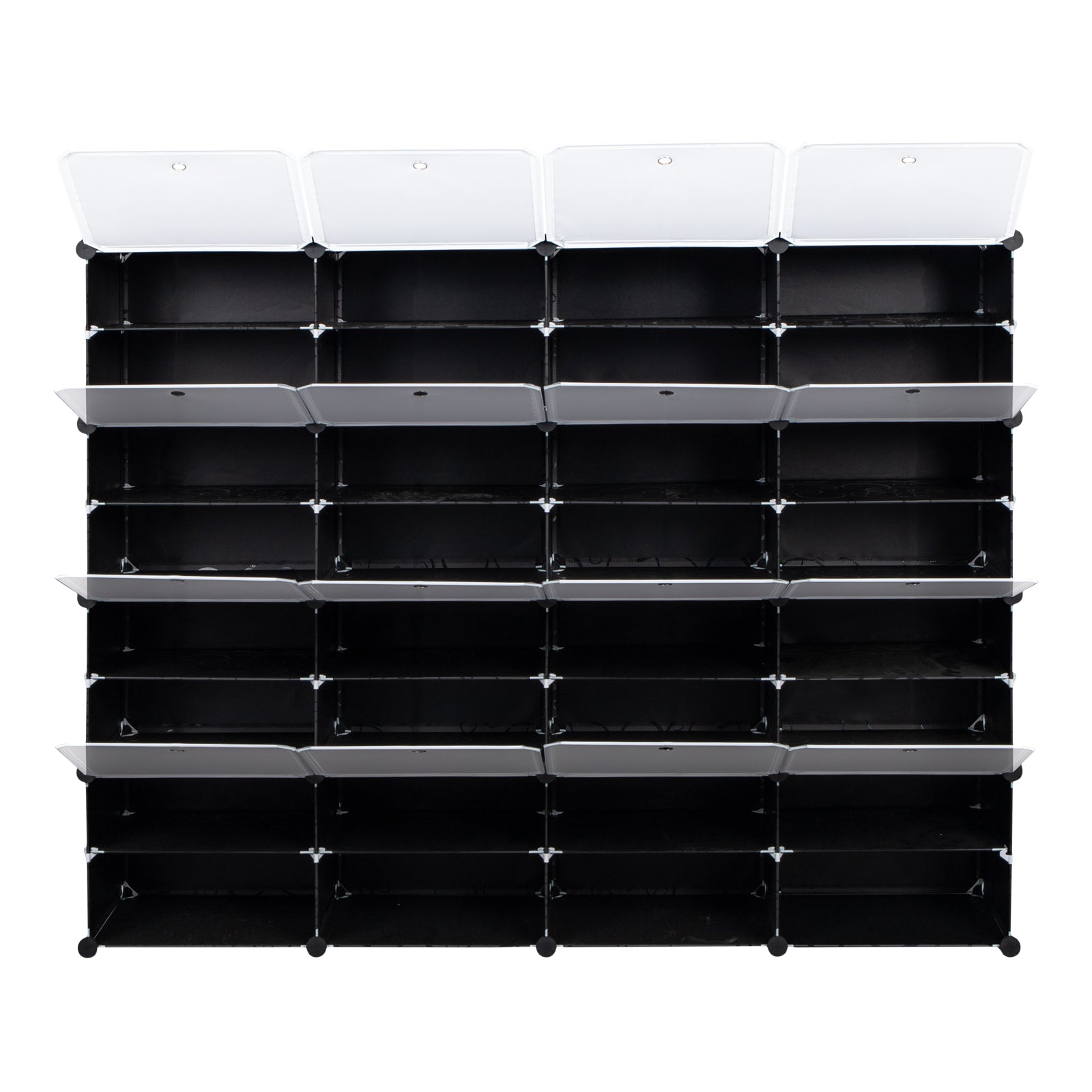 HAOYYE 8-Tier Portable Shoe Rack Organizer 64 Pair Capacity Expandable 32 Grid Tower Shelf Black Durable Design Sturdy Multifunctional Modern Organizer Space-Saving Storage Solution for Shoes, Boots, Slippers