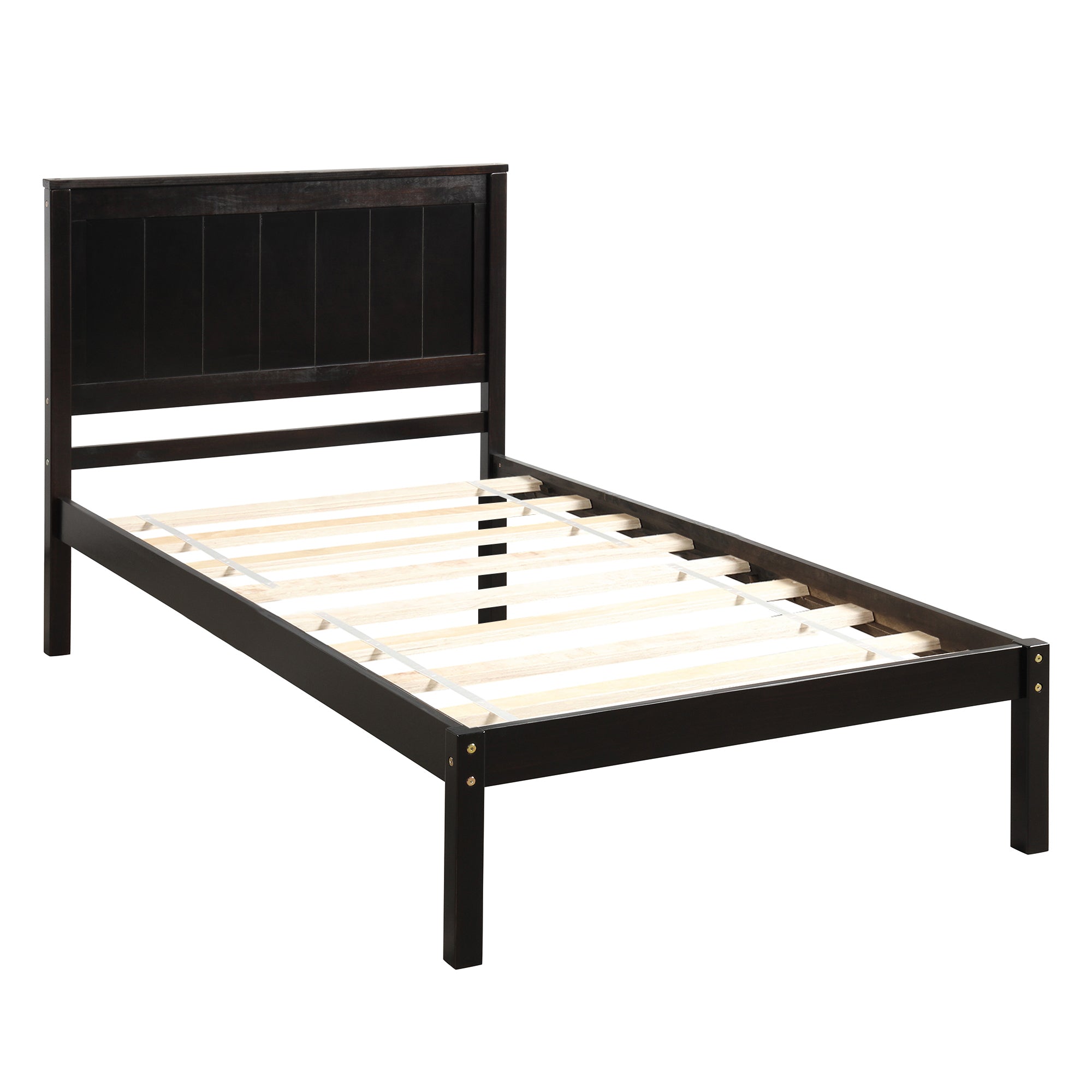 HAOYYE Platform Bed Frame with Headboard, Wood Slat Support, No Box Spring Needed,Twin, Espresso(OLD SKU:WF191418AAP) Sturdy Space-Saving Heavy Duty Modern Design Adults Dorm Room Easy Assembly